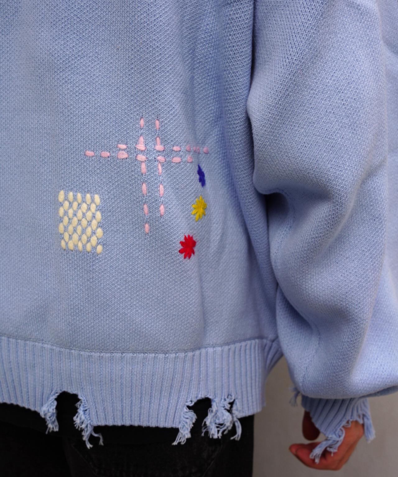 B omnivore/ビーオムニボー　HAND STITCH CREWNECK KNIT ハンドステッチクルーネックニット