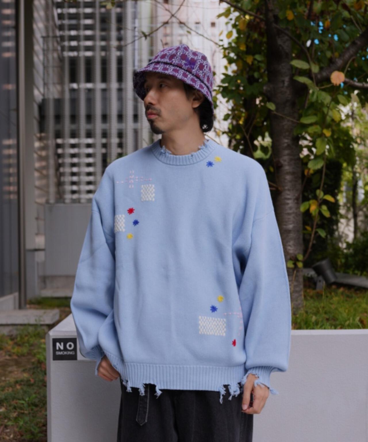 B omnivore/ビーオムニボー HAND STITCH CREWNECK KNIT ハンドステッチ