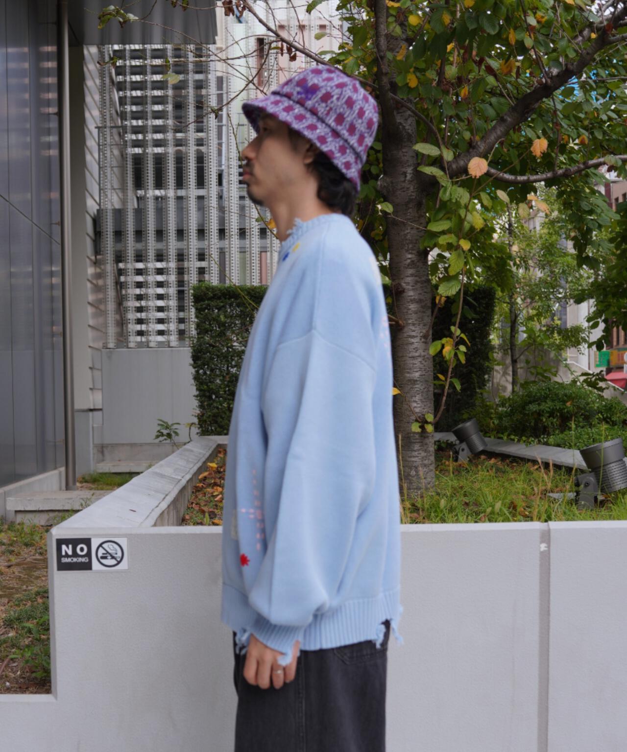 B omnivore/ビーオムニボー　HAND STITCH CREWNECK KNIT ハンドステッチクルーネックニット