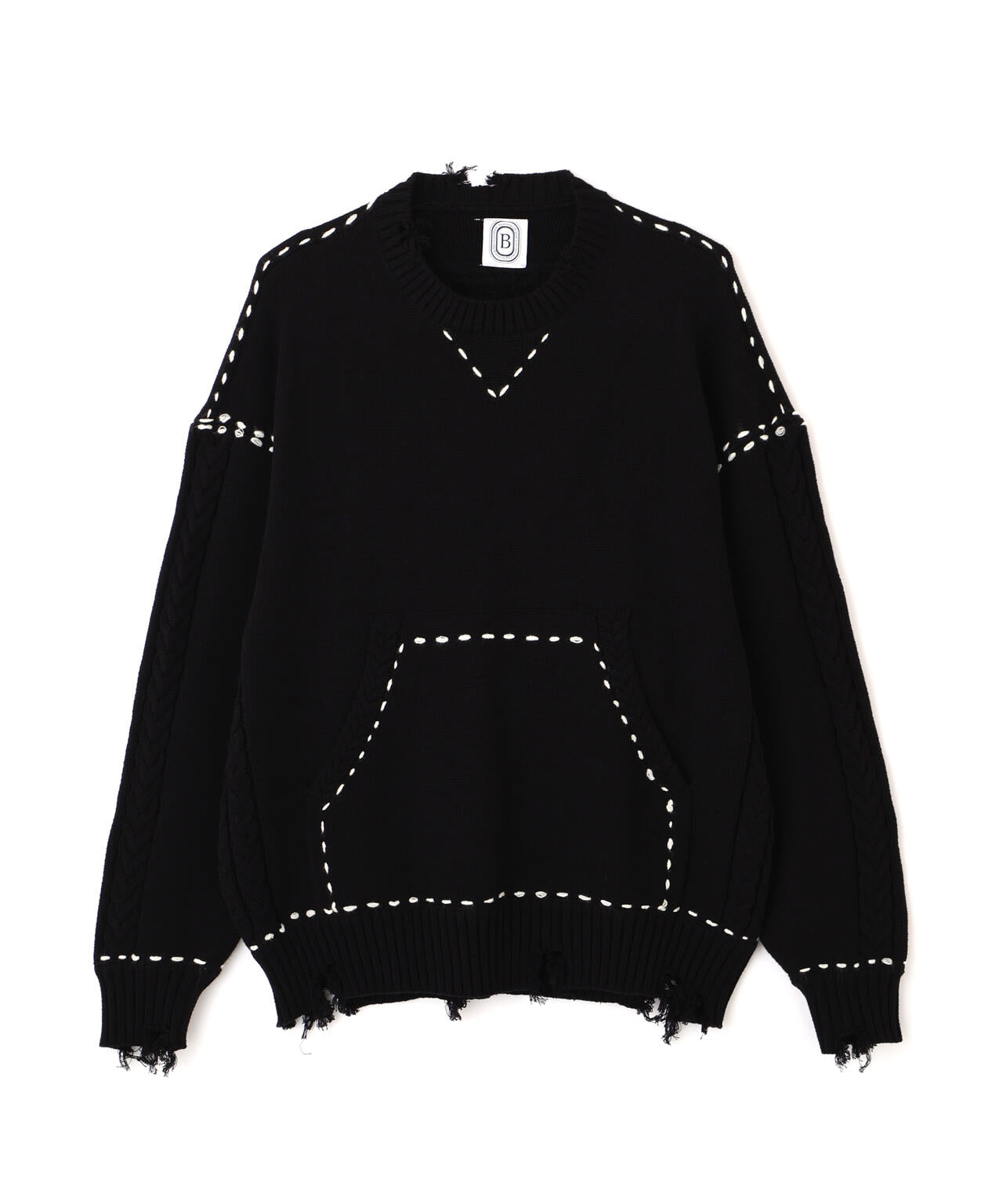 B omnivore/ビーオムニボー　HANDSTITCH CABLE KNIT CREWNECK ハンドステッチケーブルニットクルーネック