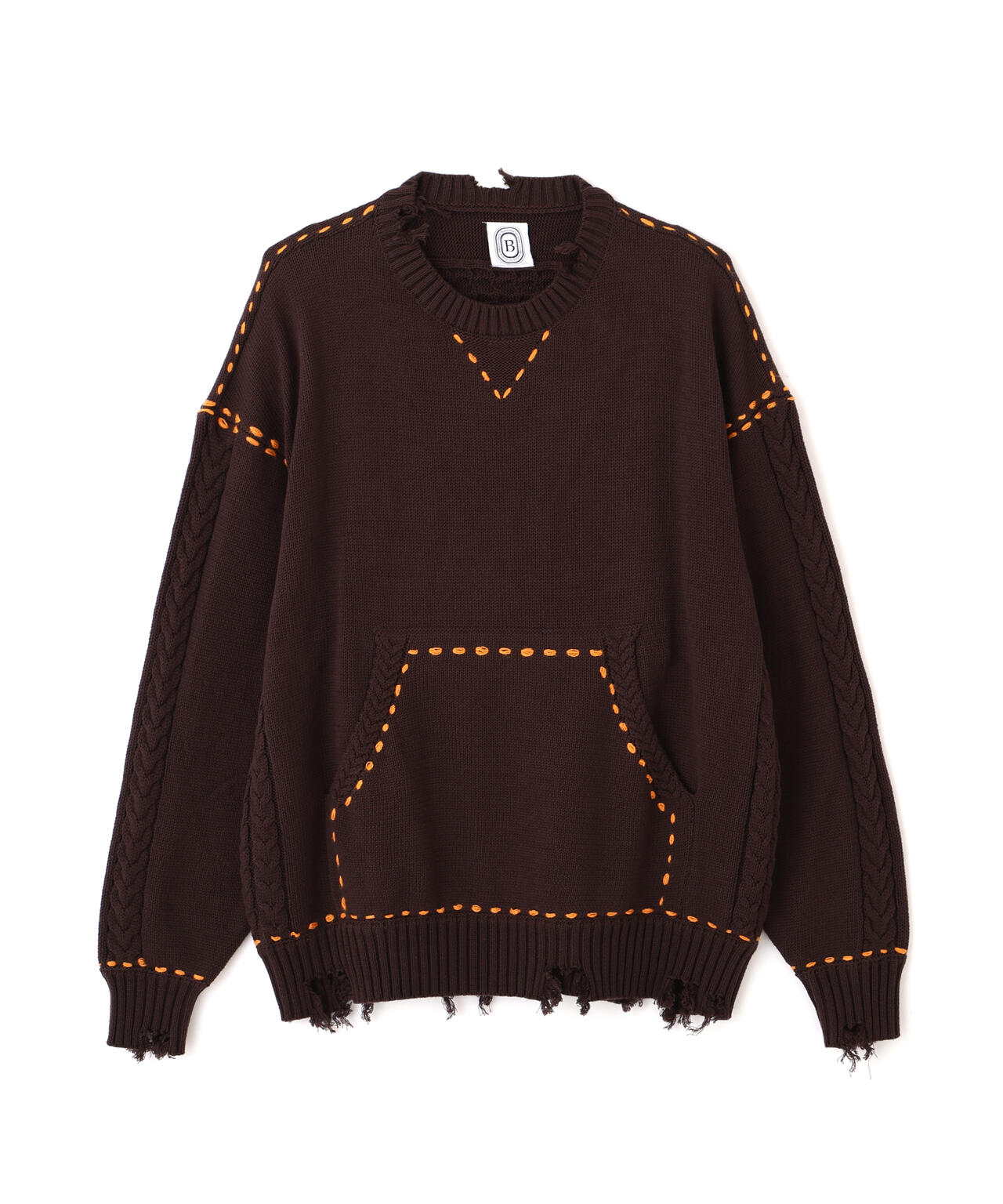 B omnivore/ビーオムニボー　HANDSTITCH CABLE KNIT CREWNECK ハンドステッチケーブルニットクルーネック