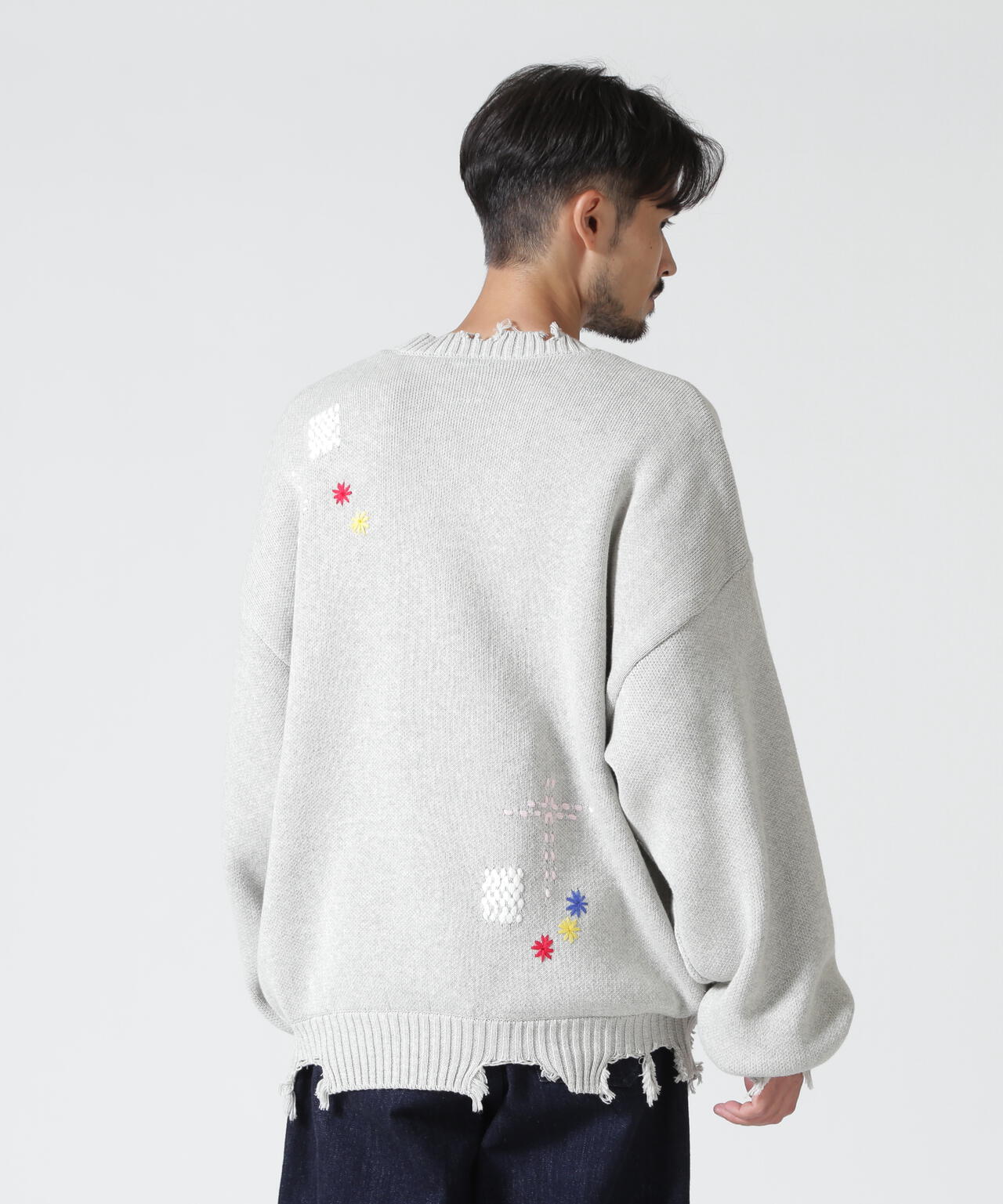 B omnivore/ビーオムニボー　HAND STITCH CREWNECK KNIT ハンドステッチクルーネックニット
