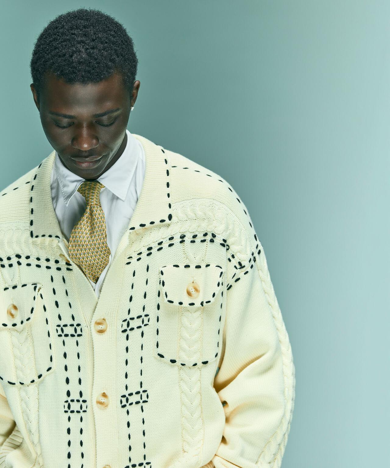 B omnivore/ビーオムニボー　HANDSTITCH CABLE KNIT JACKET ハンドステッチケーブルニットジャケット