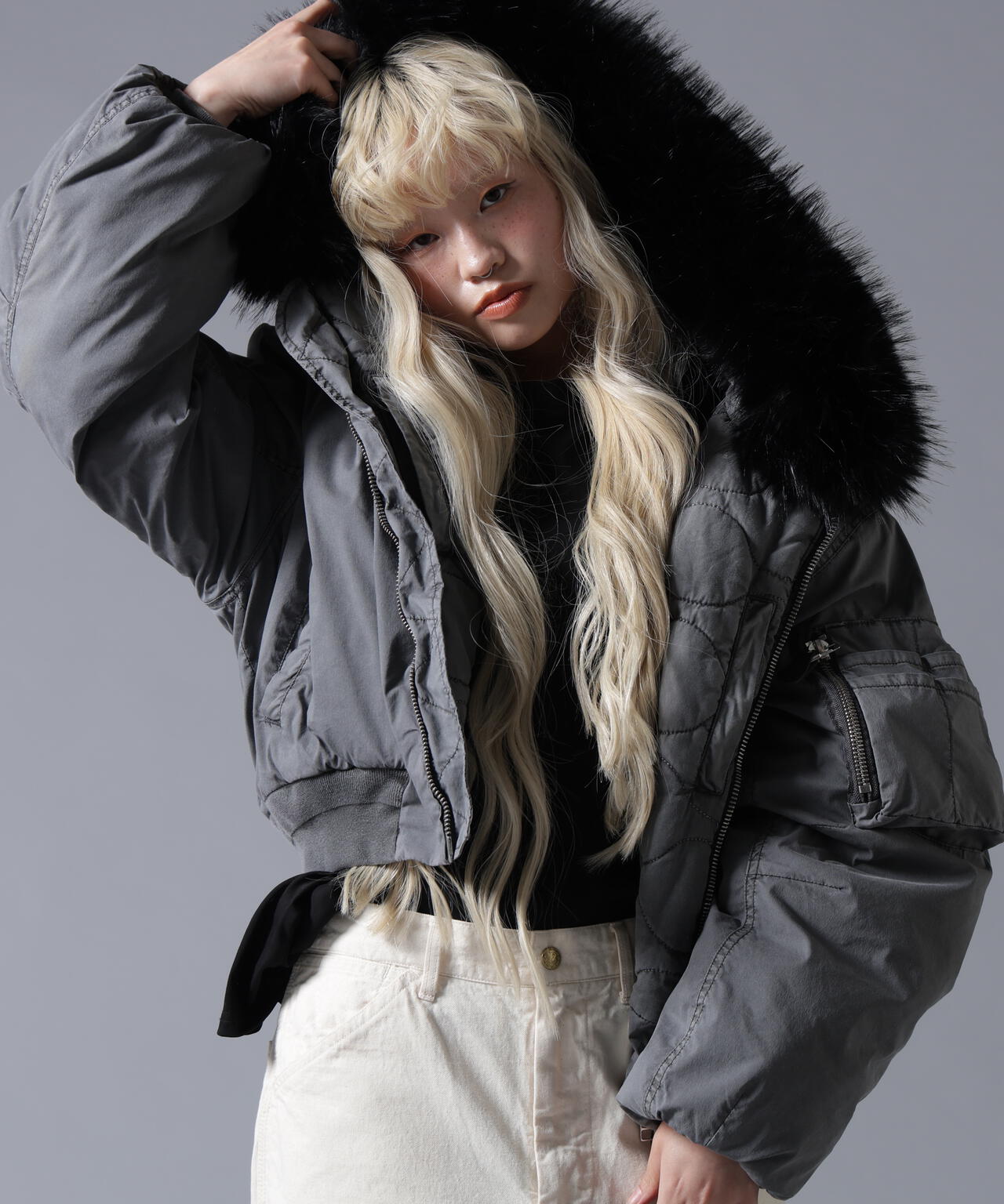 B omnivore/ビーオムニボー　COTTON NYLON FUR BLOUSON