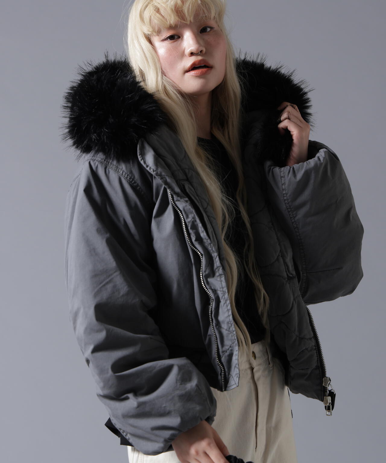 B omnivore/ビーオムニボー　COTTON NYLON FUR BLOUSON