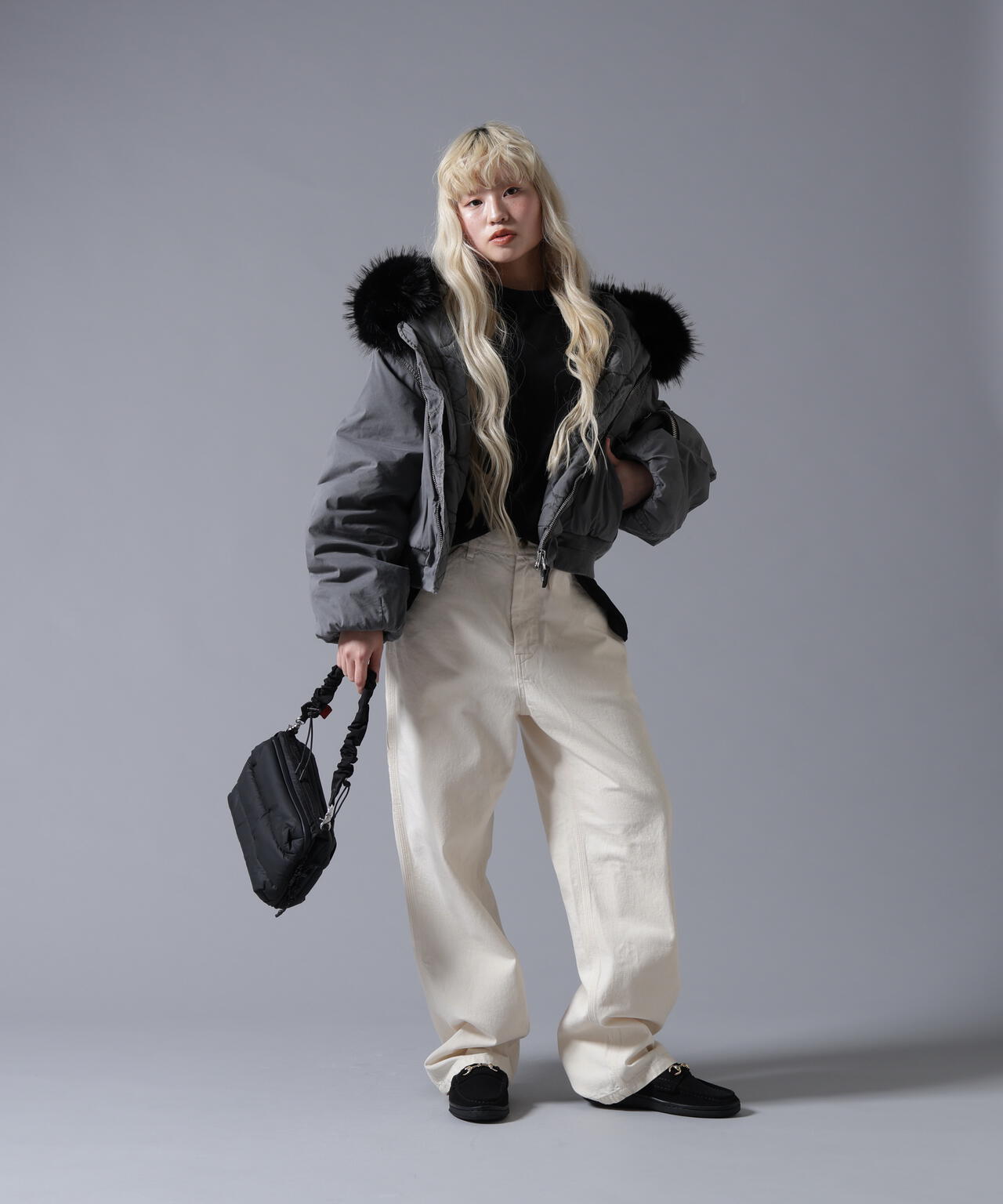 B omnivore/ビーオムニボー　COTTON NYLON FUR BLOUSON