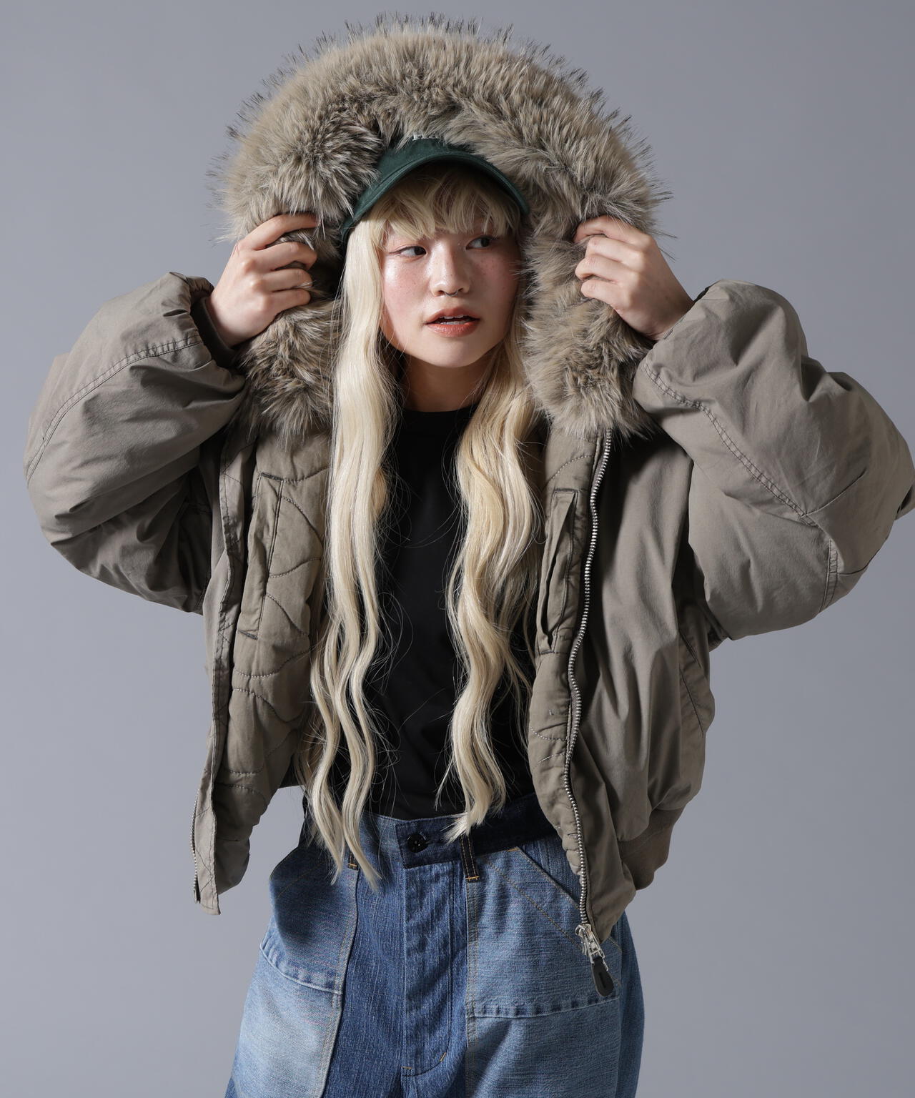 B omnivore/ビーオムニボー　COTTON NYLON FUR BLOUSON