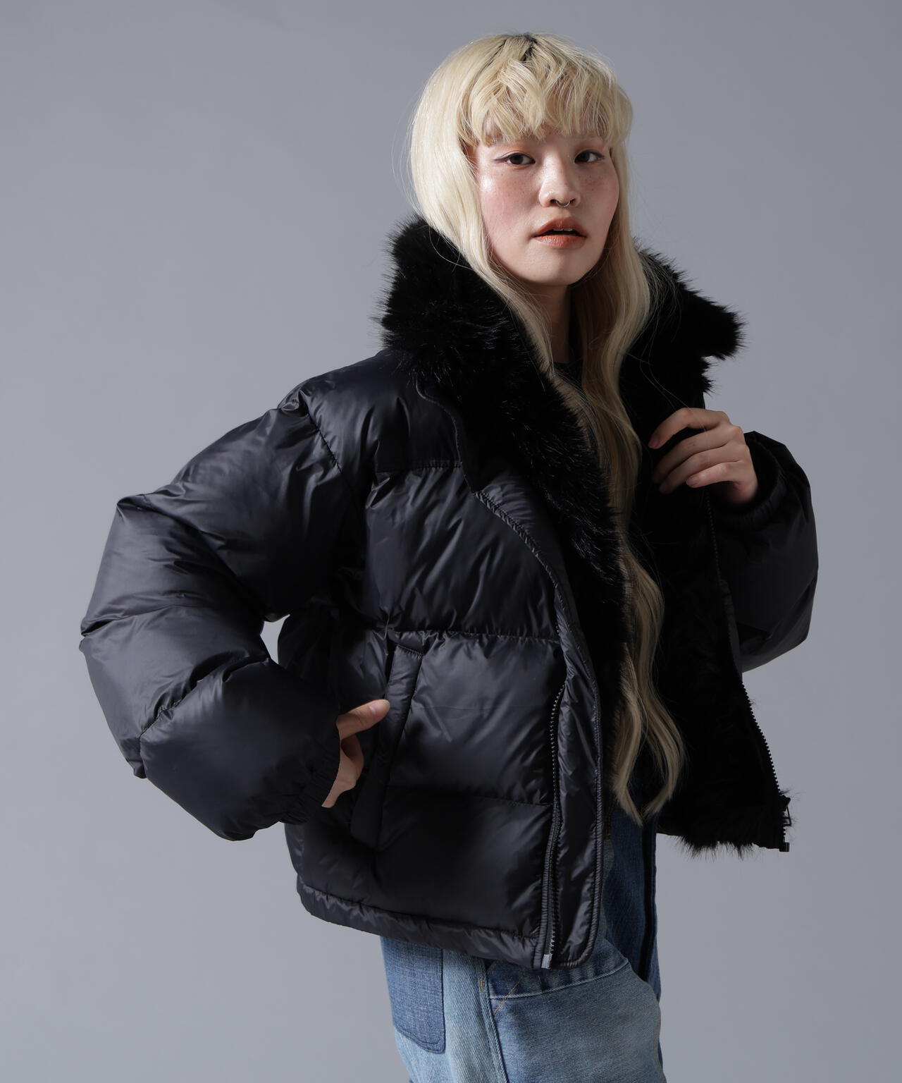 B omnivore/ビーオムニボー NYLON FUR STAND BLOUSON | BEAVER