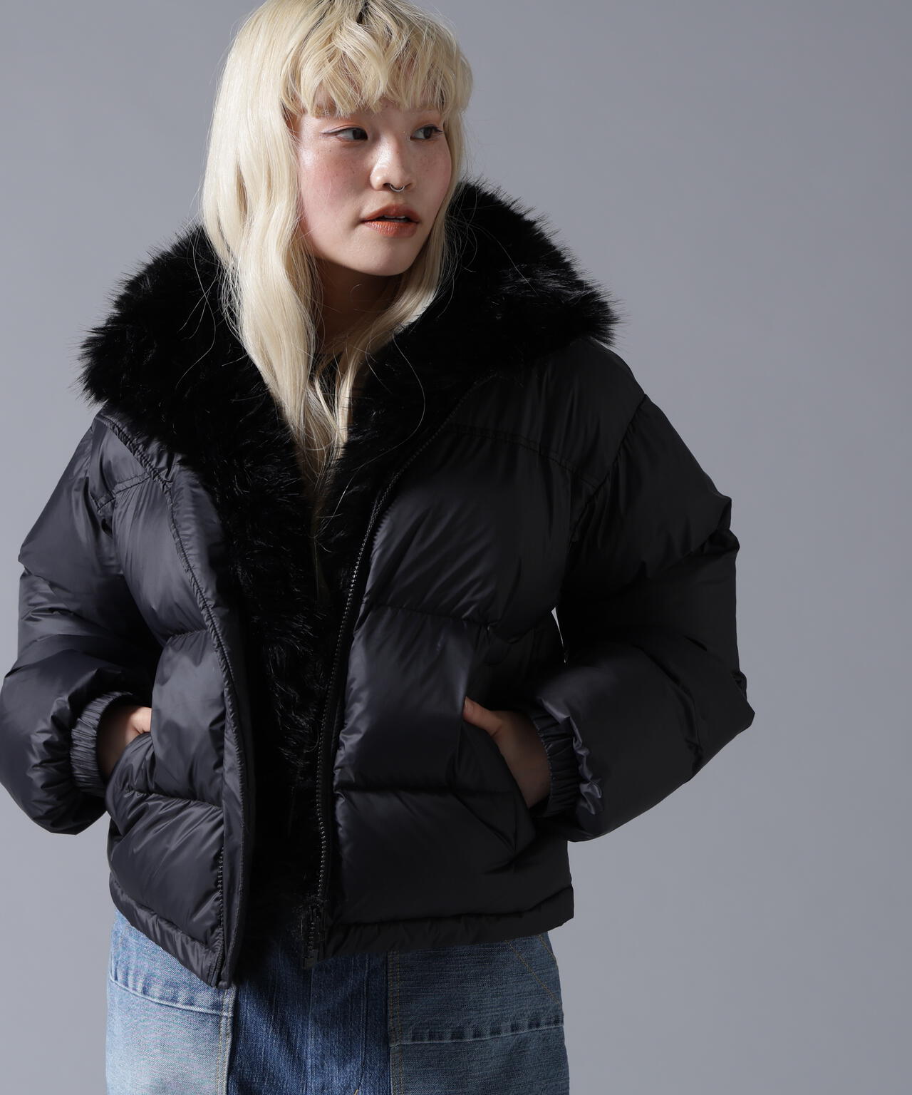 B omnivore/ビーオムニボー NYLON FUR STAND BLOUSON | BEAVER