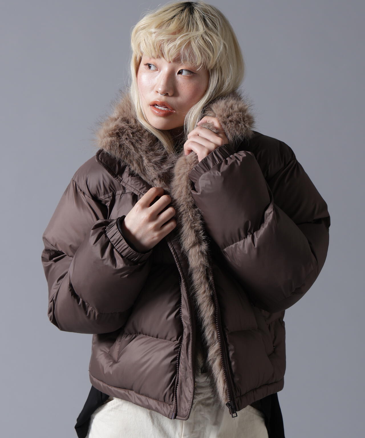 B omnivore/ビーオムニボー NYLON FUR STAND BLOUSON | BEAVER