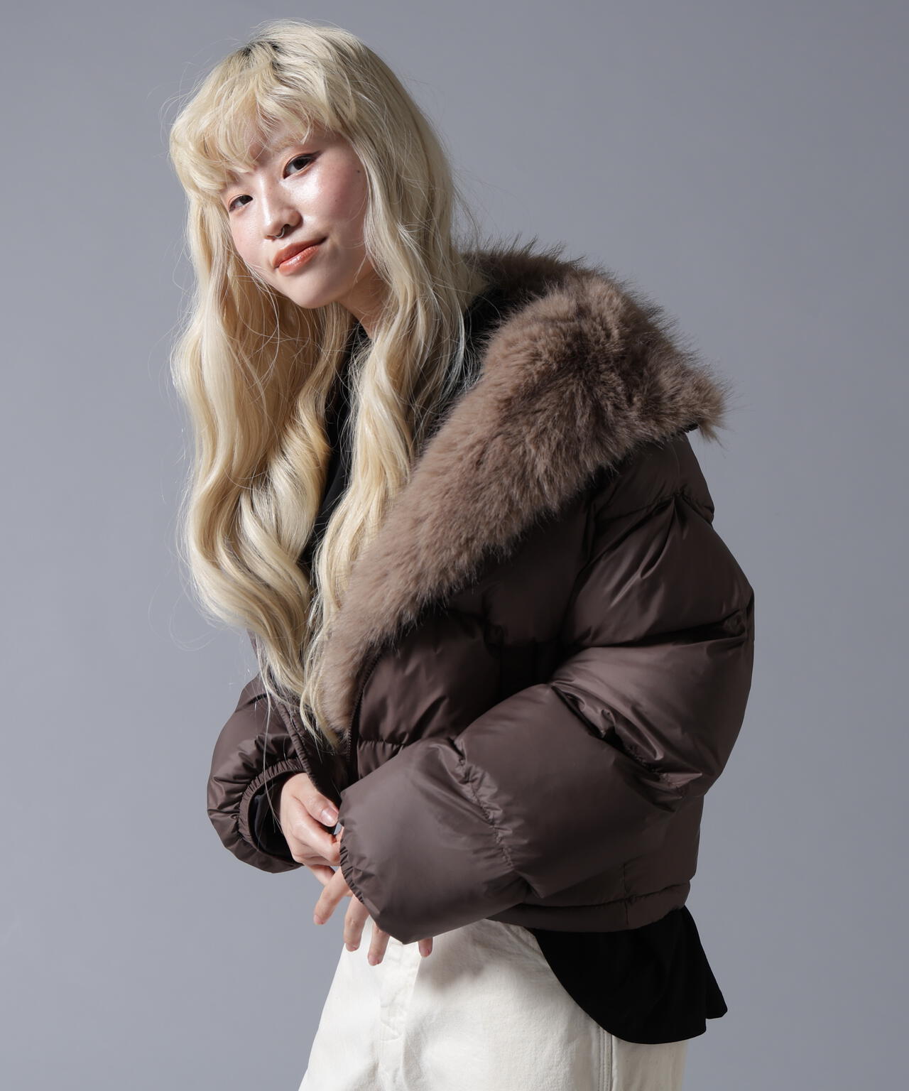 B omnivore/ビーオムニボー NYLON FUR STAND BLOUSON | BEAVER