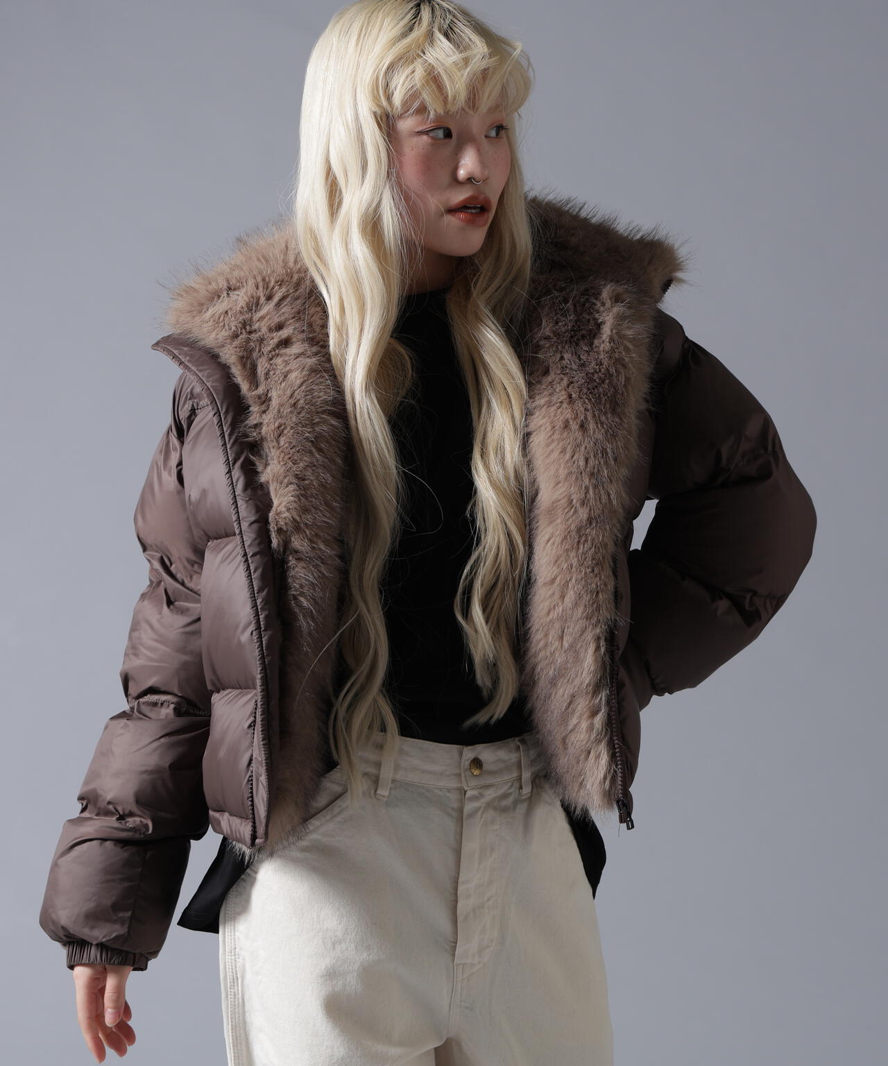 B omnivore/ビーオムニボー　NYLON FUR STAND BLOUSON