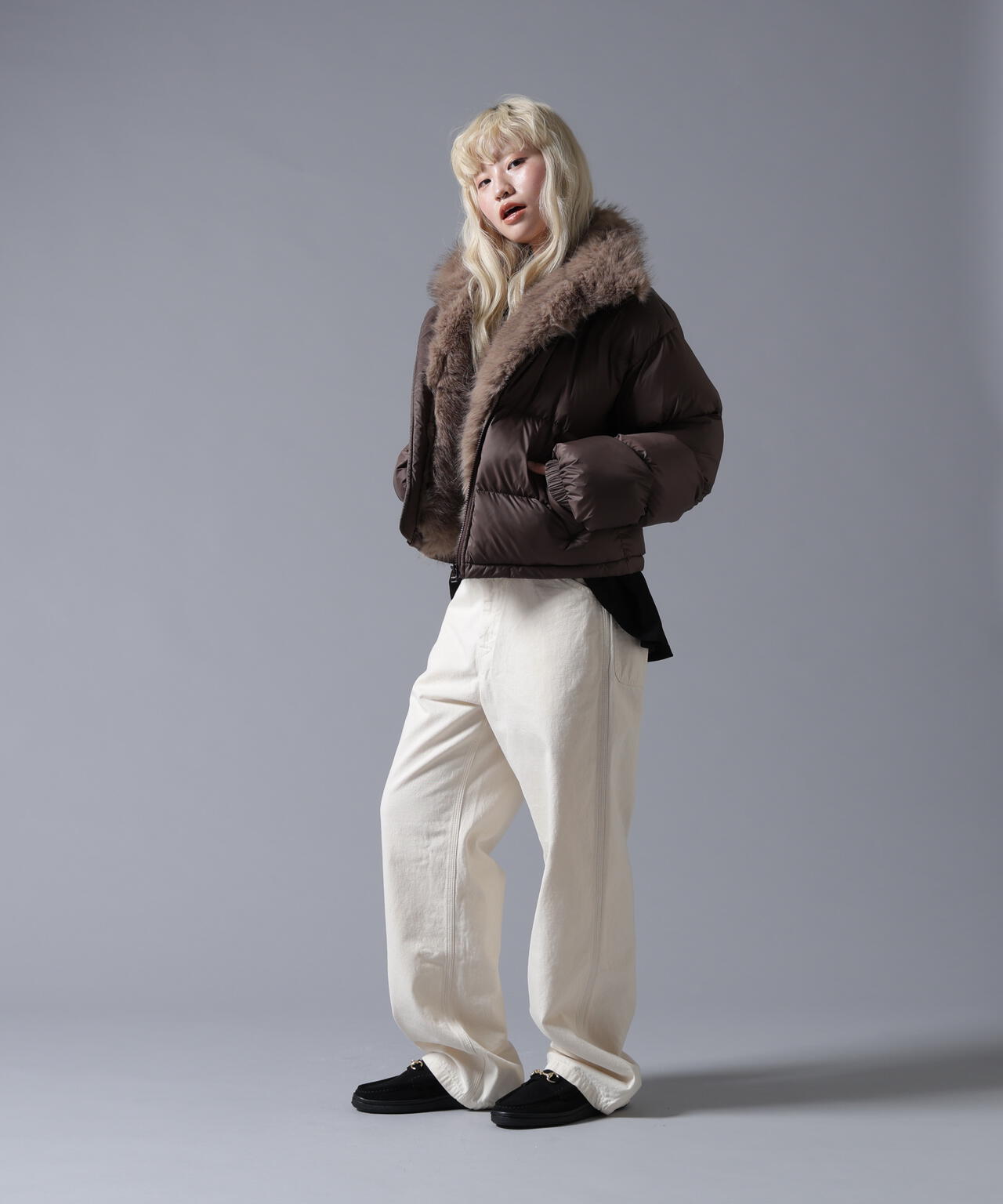 B omnivore/ビーオムニボー　NYLON FUR STAND BLOUSON