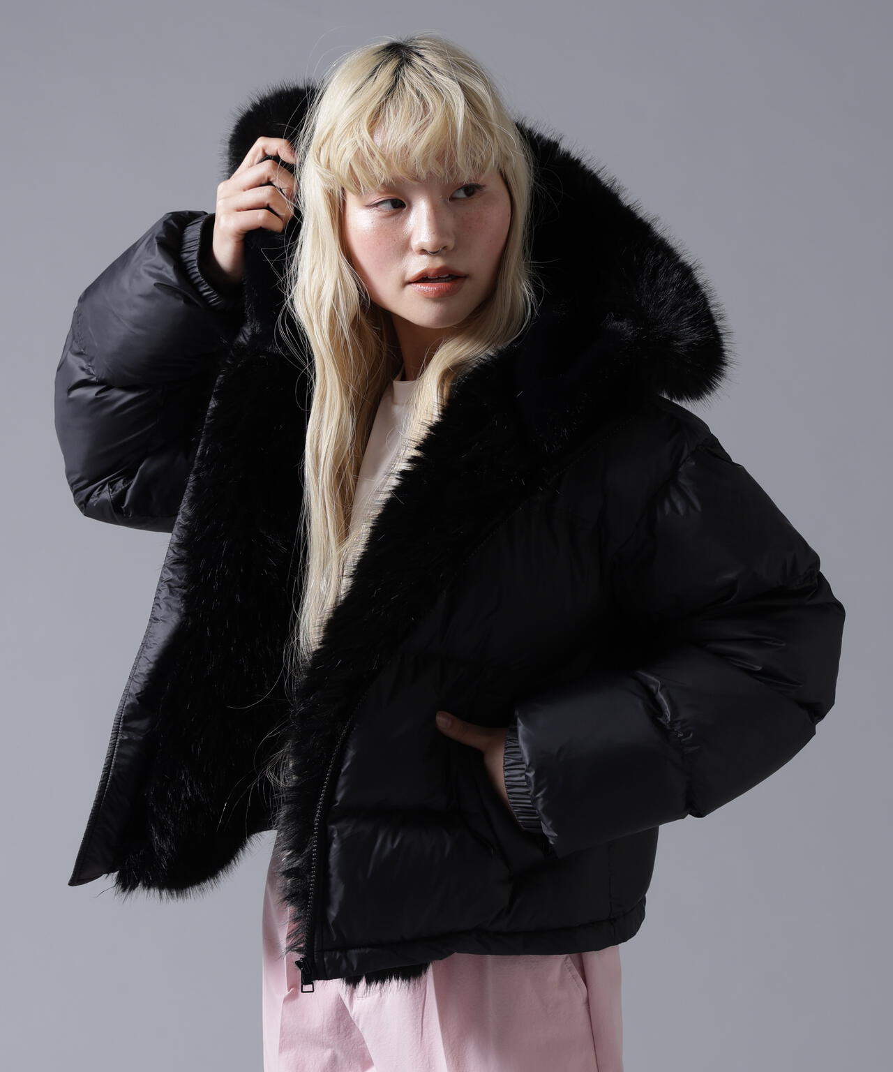 B omnivore/ビーオムニボー NYLON FUR HOOD BLOUSON
