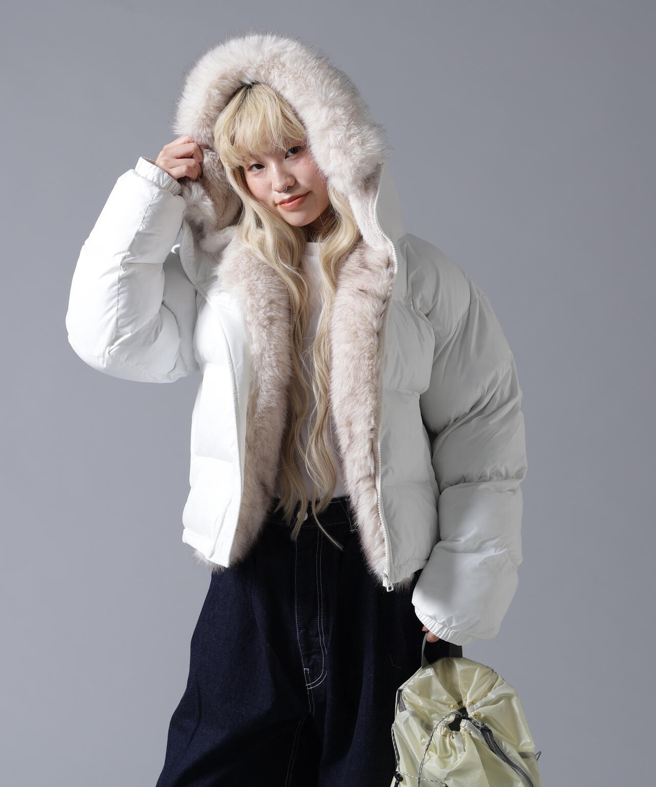 B omnivore/ビーオムニボー NYLON FUR HOOD BLOUSON