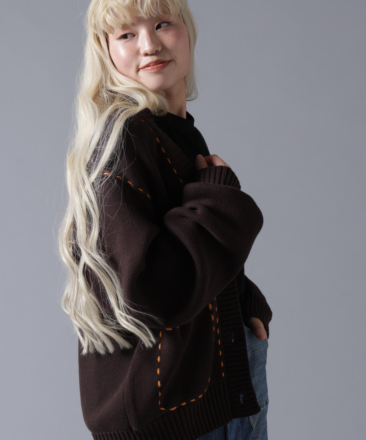 B omnivore/ビーオムニボー STITCH KNIT CARDIGAN | BEAVER（ビーバー