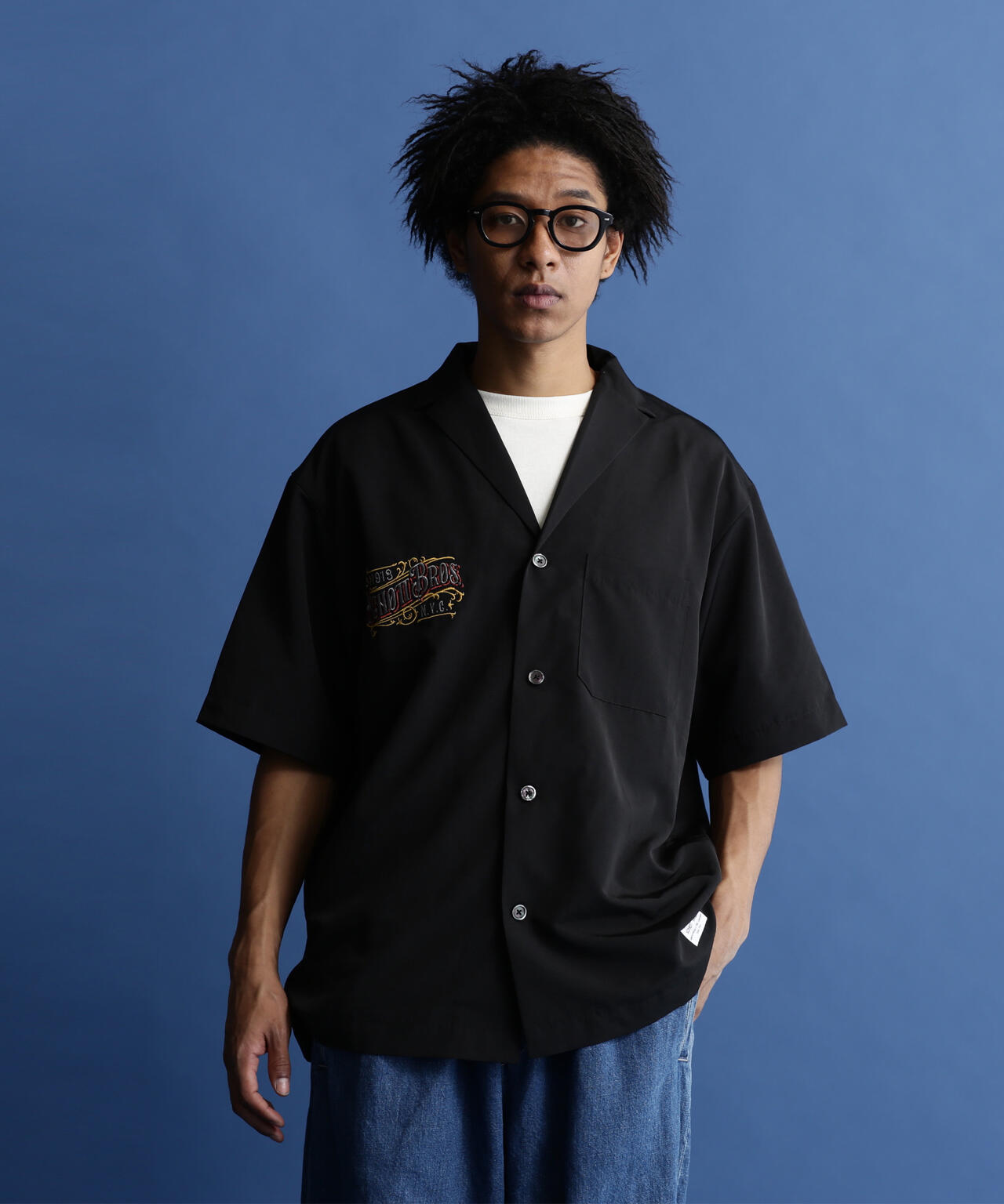 Schott EMB. TC SHIRT BARBER/ \"バーバーロゴ\" WEB LIMITED】EMB. TC SHIRT BARBER/刺繍シャツ 