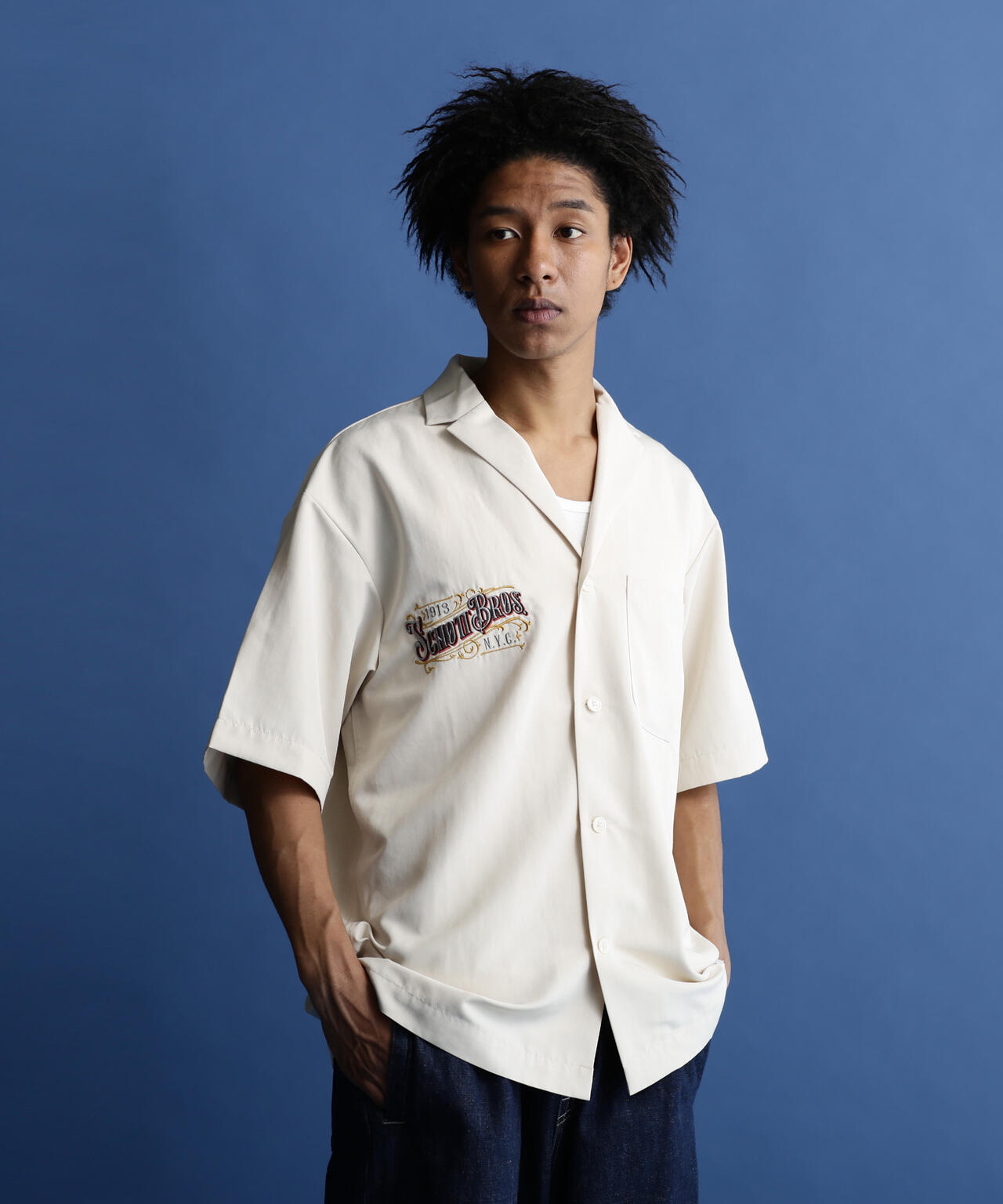 Schott EMB. TC SHIRT BARBER/ \"バーバーロゴ\" WEB LIMITED】EMB. TC SHIRT BARBER/刺繍シャツ 
