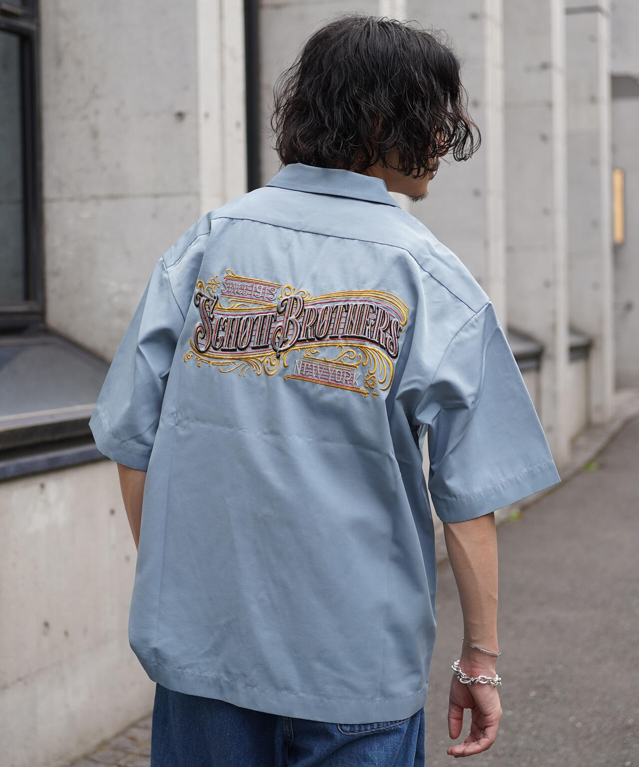 Schott EMB. TC SHIRT BARBER/ \"バーバーロゴ\" ショット Schott EMB. TC SHIRT BARBER/刺繍シャツ 