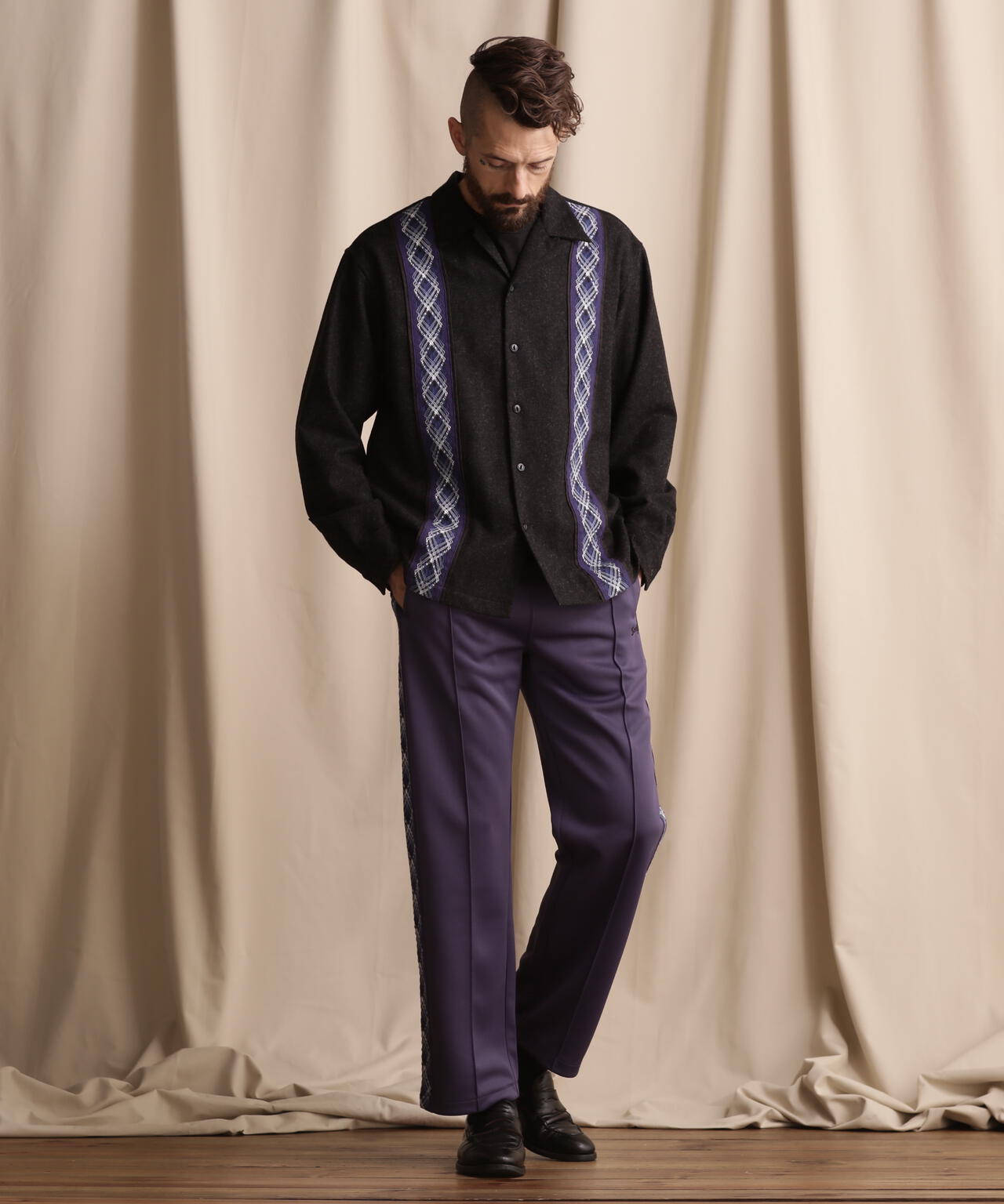 未使用2.4万 Schottショット 秋冬 ウールシャツ XL チャコール LINE 2TONE L/S WOOL SHIRT/ライン2トーン ウールシャツ | Schott