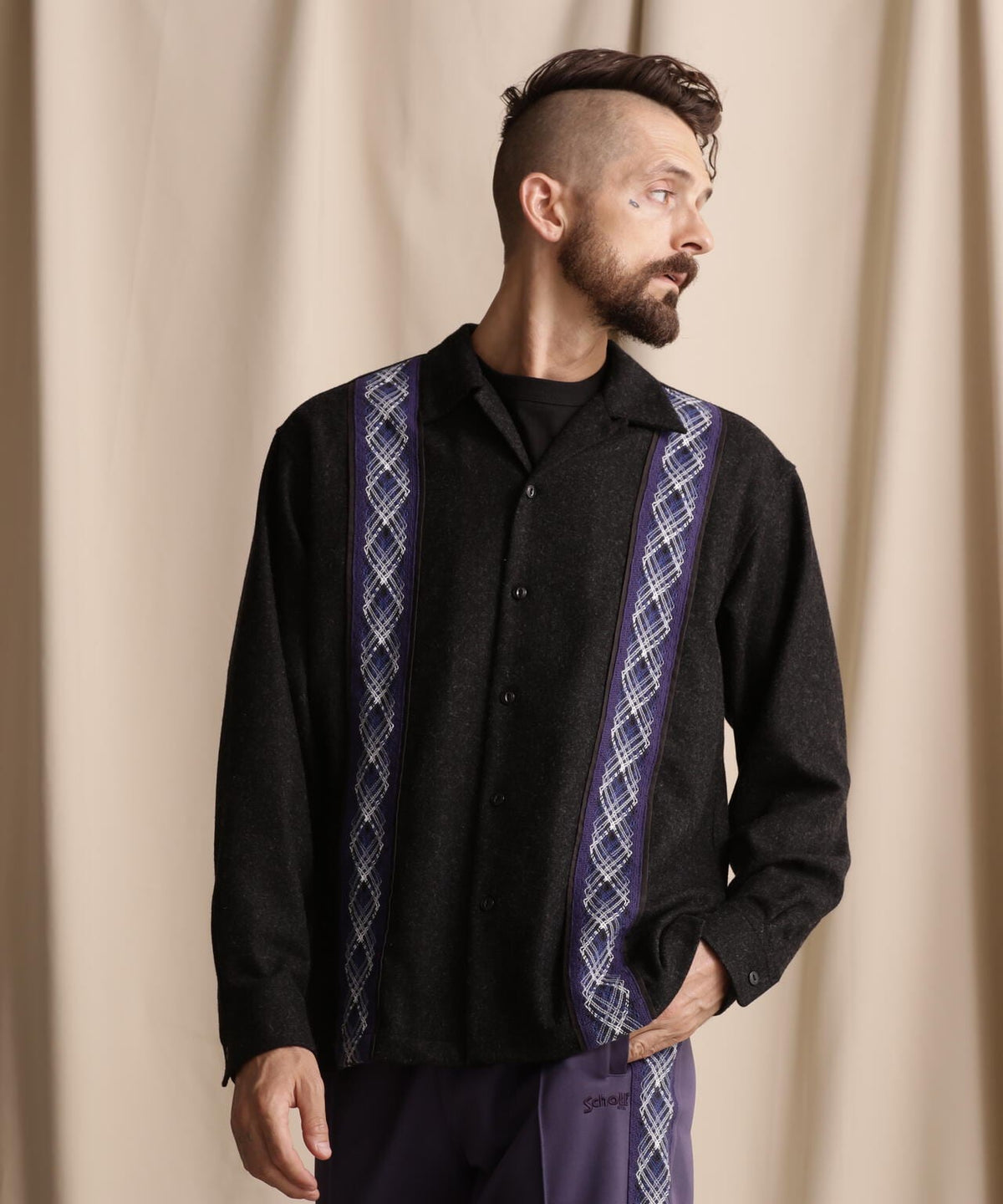 LINE 2TONE L/S WOOL SHIRT/ライン2トーン ウールシャツ | Schott 