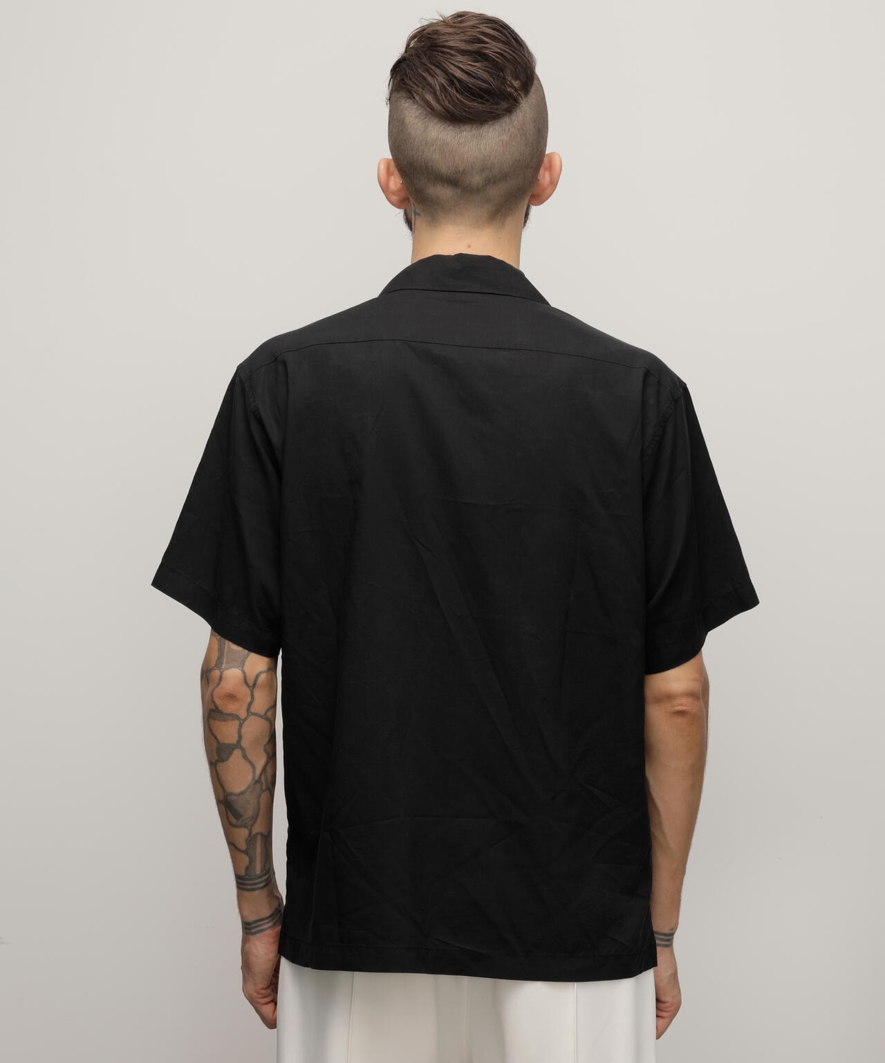 schott リヨセル2トーン半袖シャツ　黒　Lサイズ　ショットオープンカラー LYOCELL SHIRT 