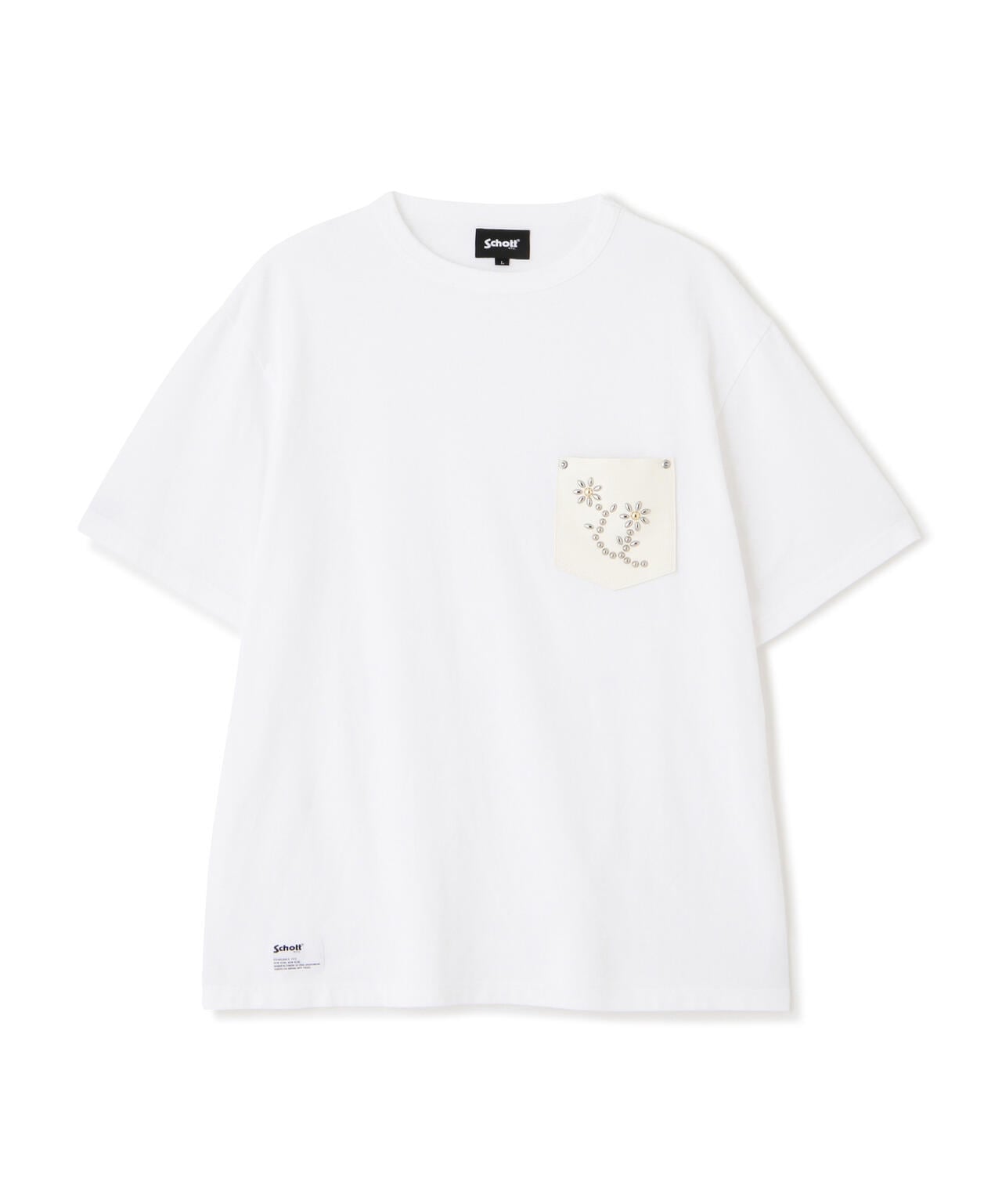 T-SHIRT FLOWER STUDDEDLEATHER PKT/フラワースタッズ レザー