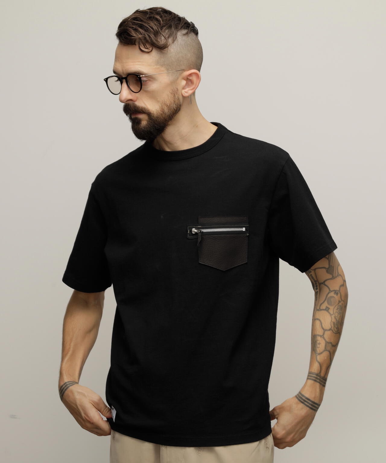 ショット（Schott）/T−SHIRT CUSTOM ZIP LEATHER PKT／カスタムジップ レザーポケット Tシャ T-SHIRT CUSTOM ZIP LEATHER PKT/カスタムジップ レザーポケット T