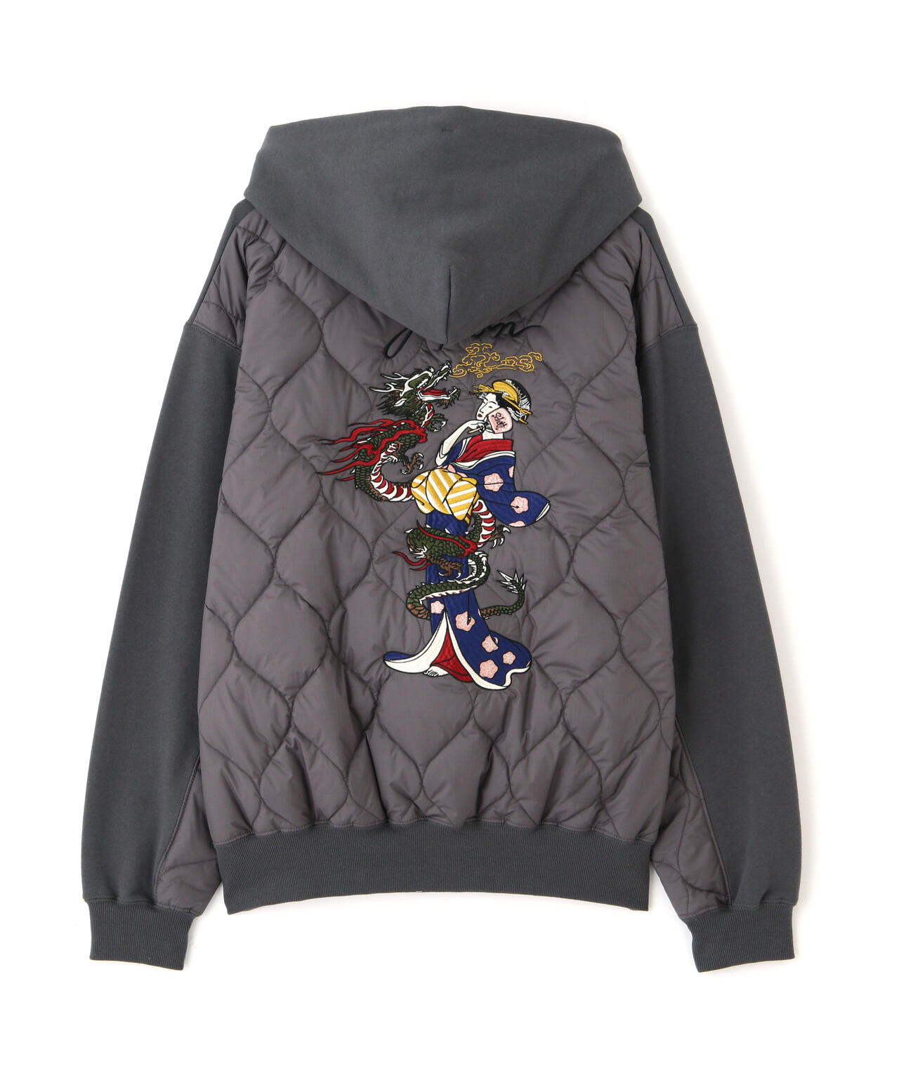 LADY WITH DRAGON QUILTED COMBI. ZIP HOOD/レディ ウィズ ドラゴン