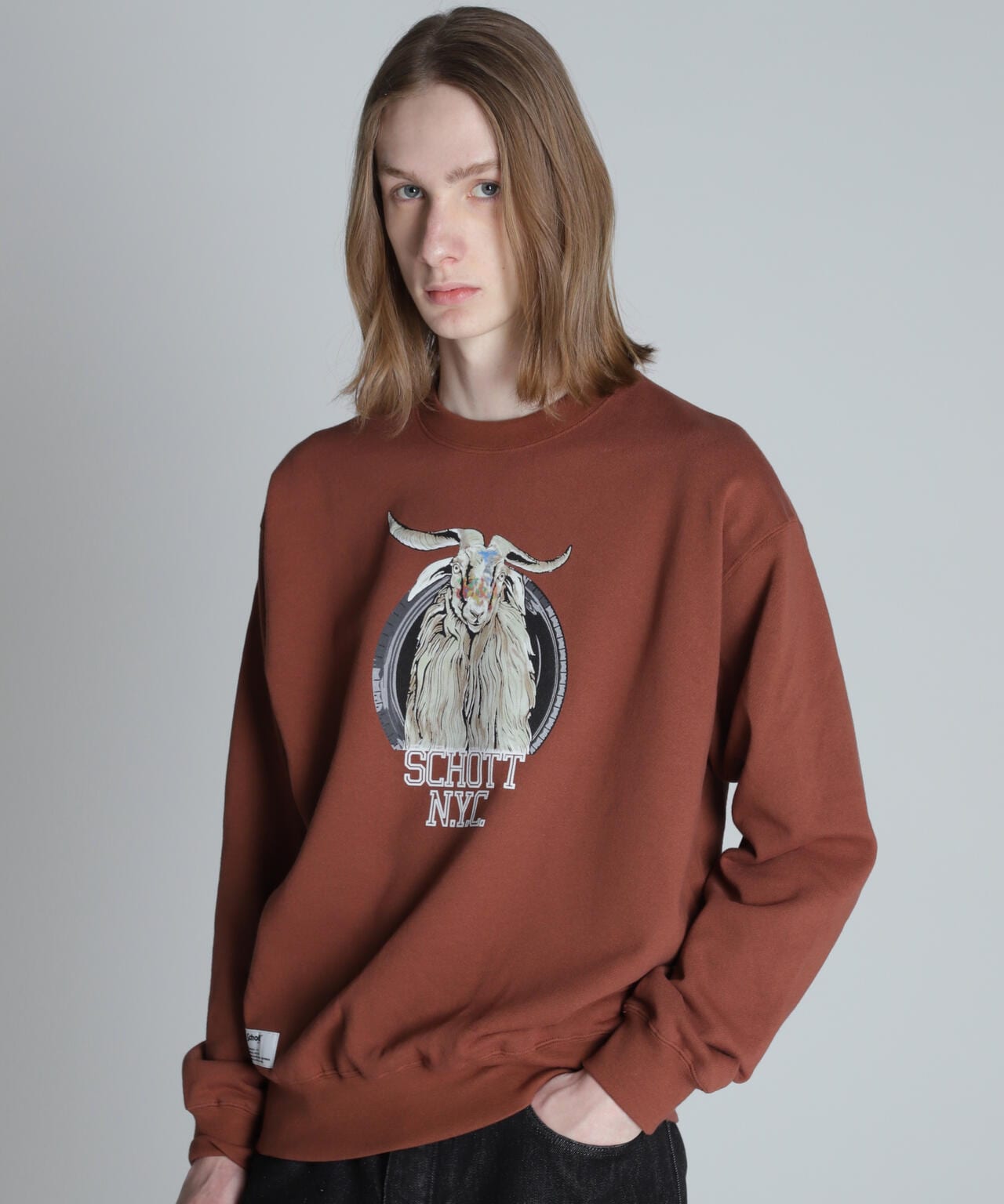 ショット（Schott）/COLOR FLOCKY  GOAT CREW SWEAT／カラーフロッキー ゴート クルースウェッ COLOR FLOCKY GOAT CREW SWEAT/カラーフロッキー ゴート クルー