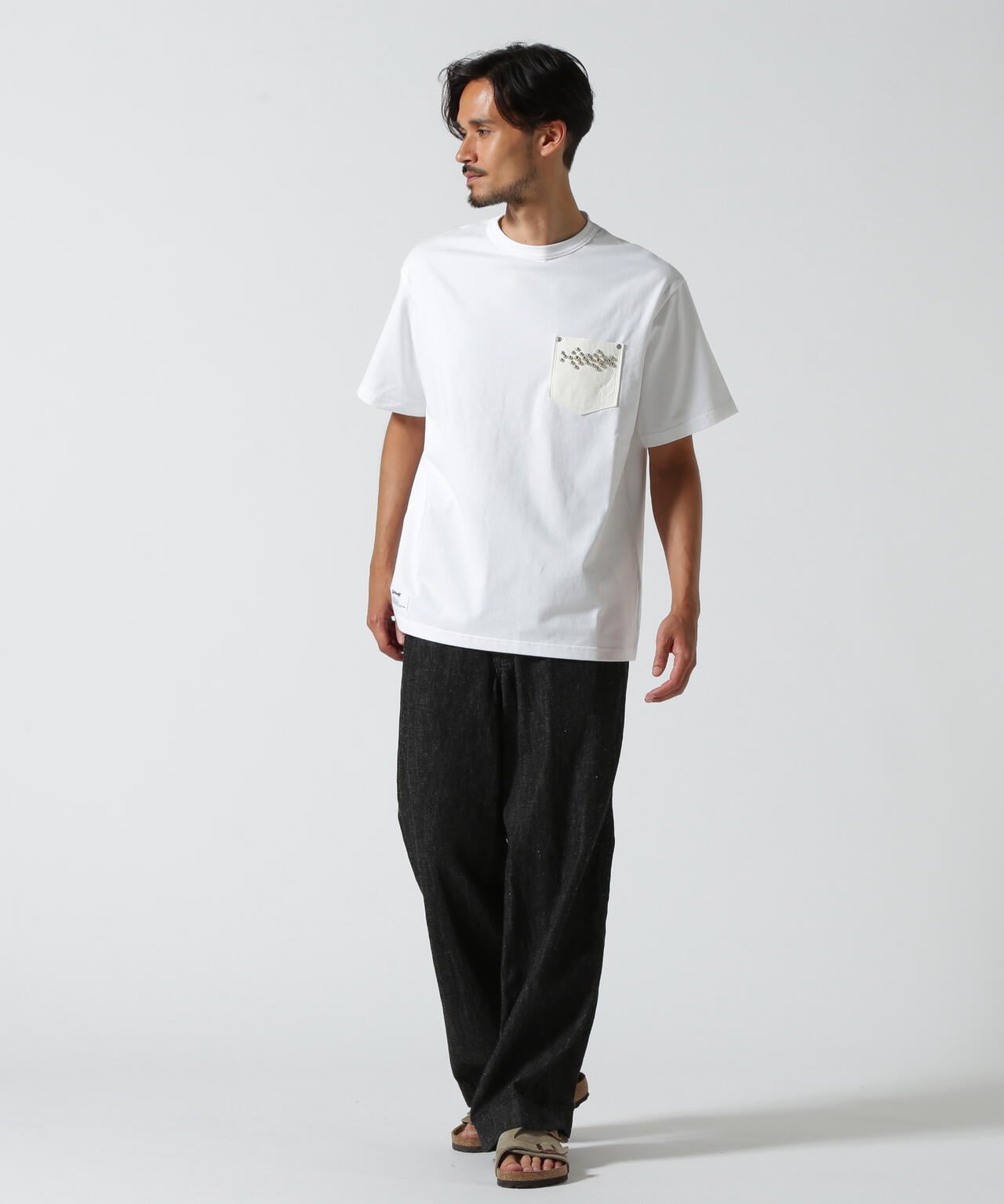 LEATHER POCKET DIAMOND STUDS T-SHIRT/レザーポケット ダイヤモンド
