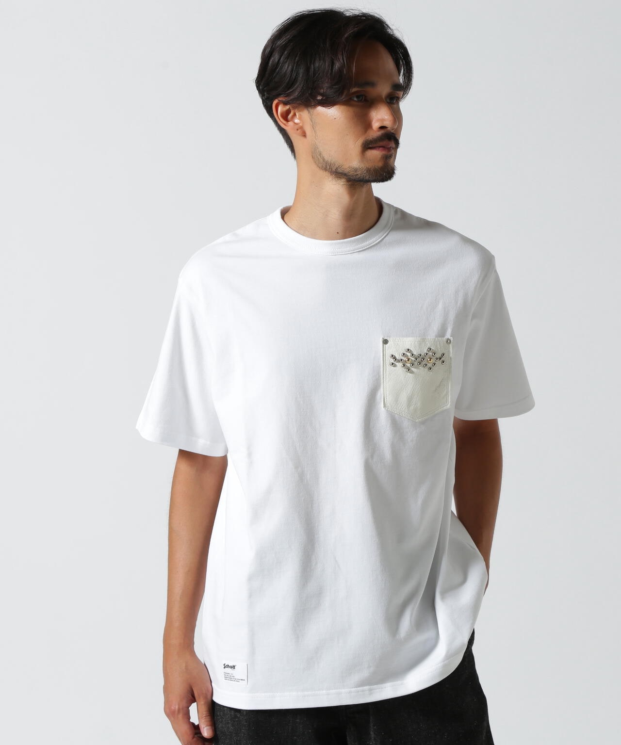 LEATHER POCKET DIAMOND STUDS T-SHIRT/レザーポケット ダイヤモンド