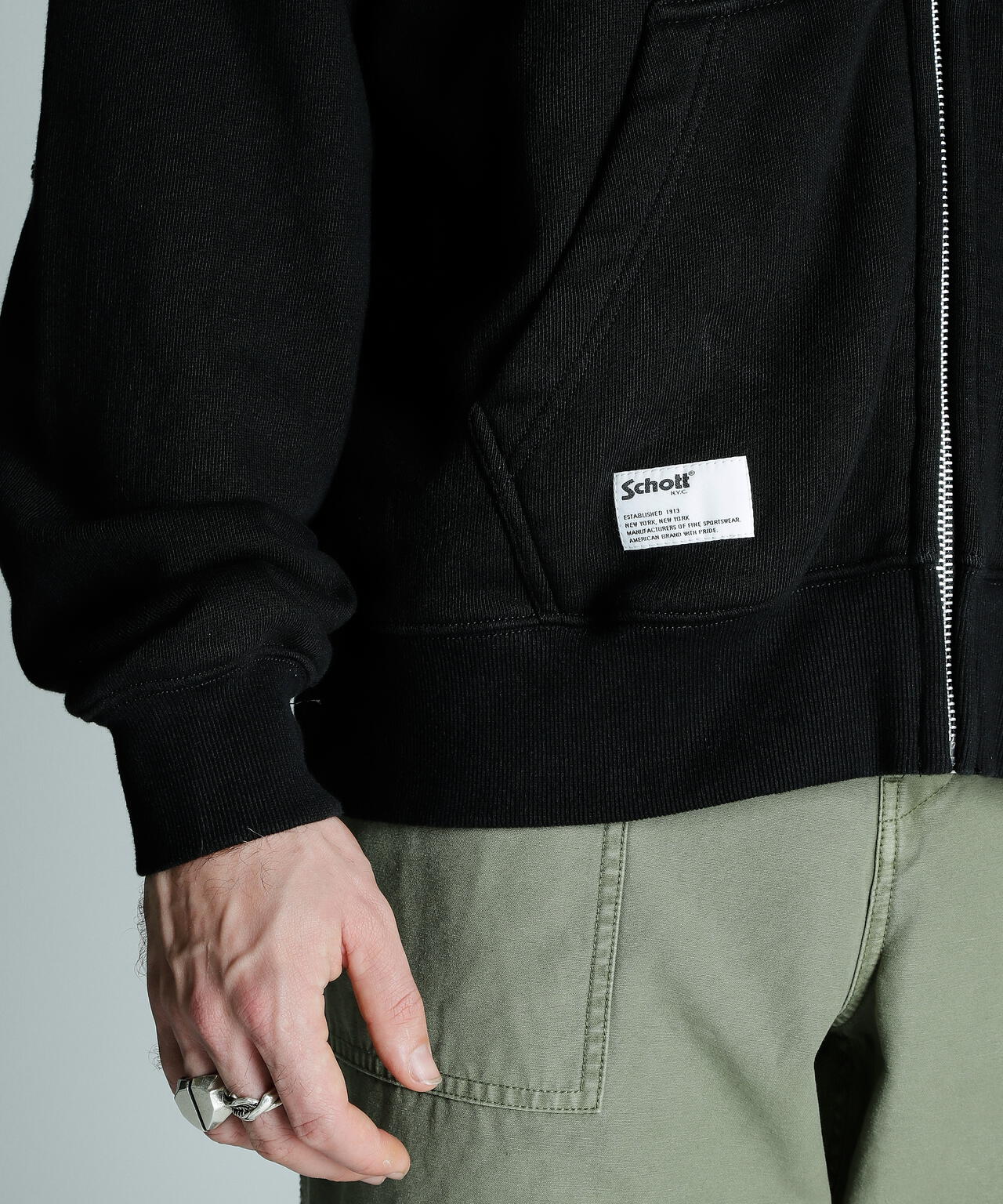 Schott エルボーパッチレザー　パーカー LEATHER ELBOW PATCH ZIP HOODED SWEAT/レザー エルボーパッチ