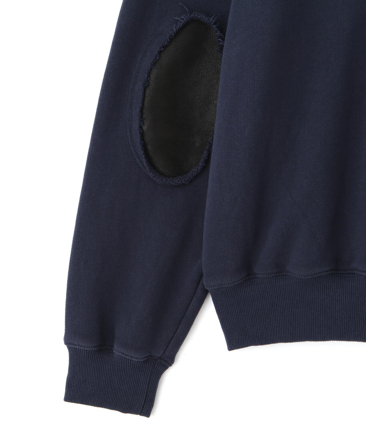 LEATHER ELBOW PATCH ZIP HOODED SWEAT/レザー エルボーパッチ ジップ
