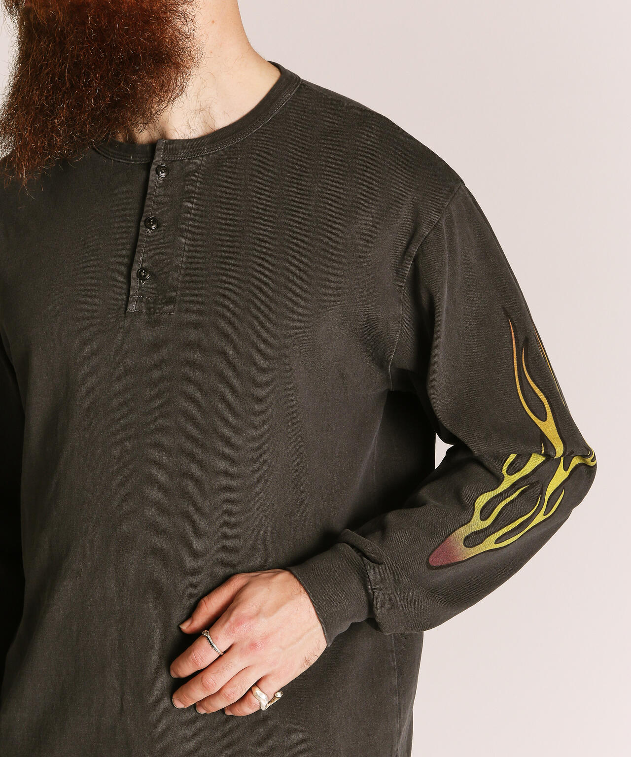 FIRE PTTERN HENLEY  LS T-SHIRT/ファイアーパターン ヘンリー LS Tシャツ