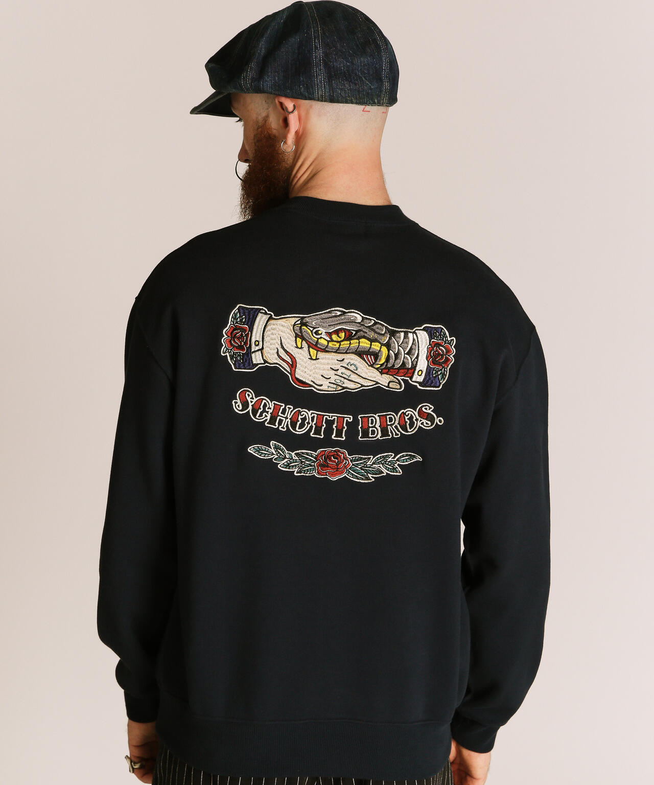 schott SHAKE HAND SNAKE ショット 刺繍 トレーナー SHAKE HAND SNAKE CREW SWEAT/シェイクハンドスネーク クルー