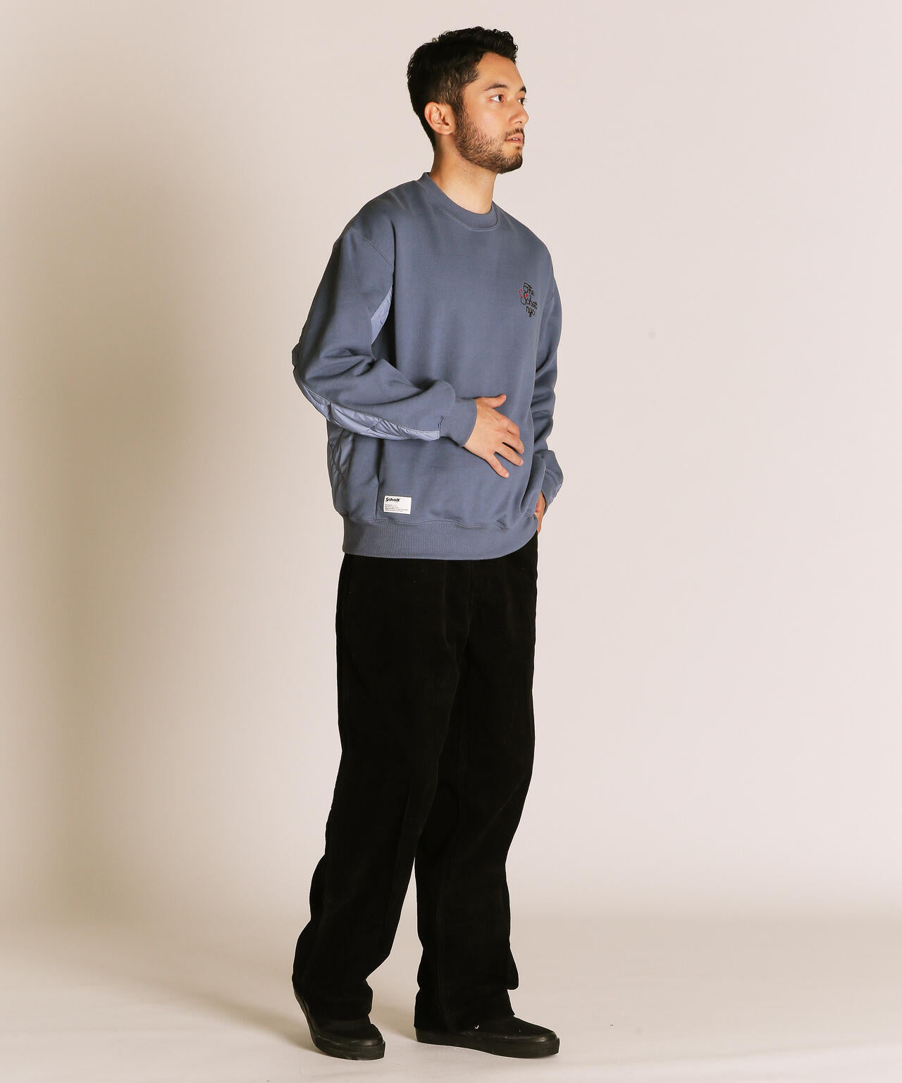 QUILTED COMBI. CREW SWEAT/キルティング コンビ クルースウェット