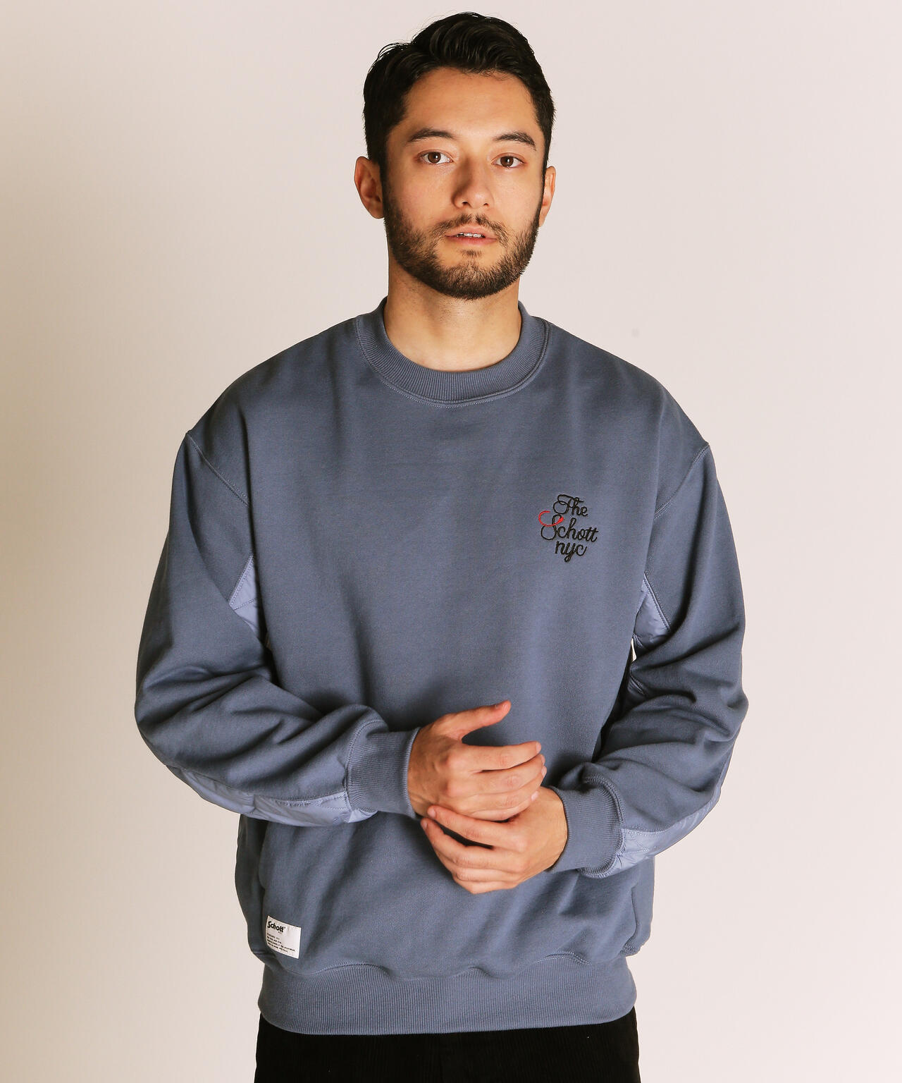 QUILTED COMBI. CREW SWEAT/キルティング コンビ クルースウェット
