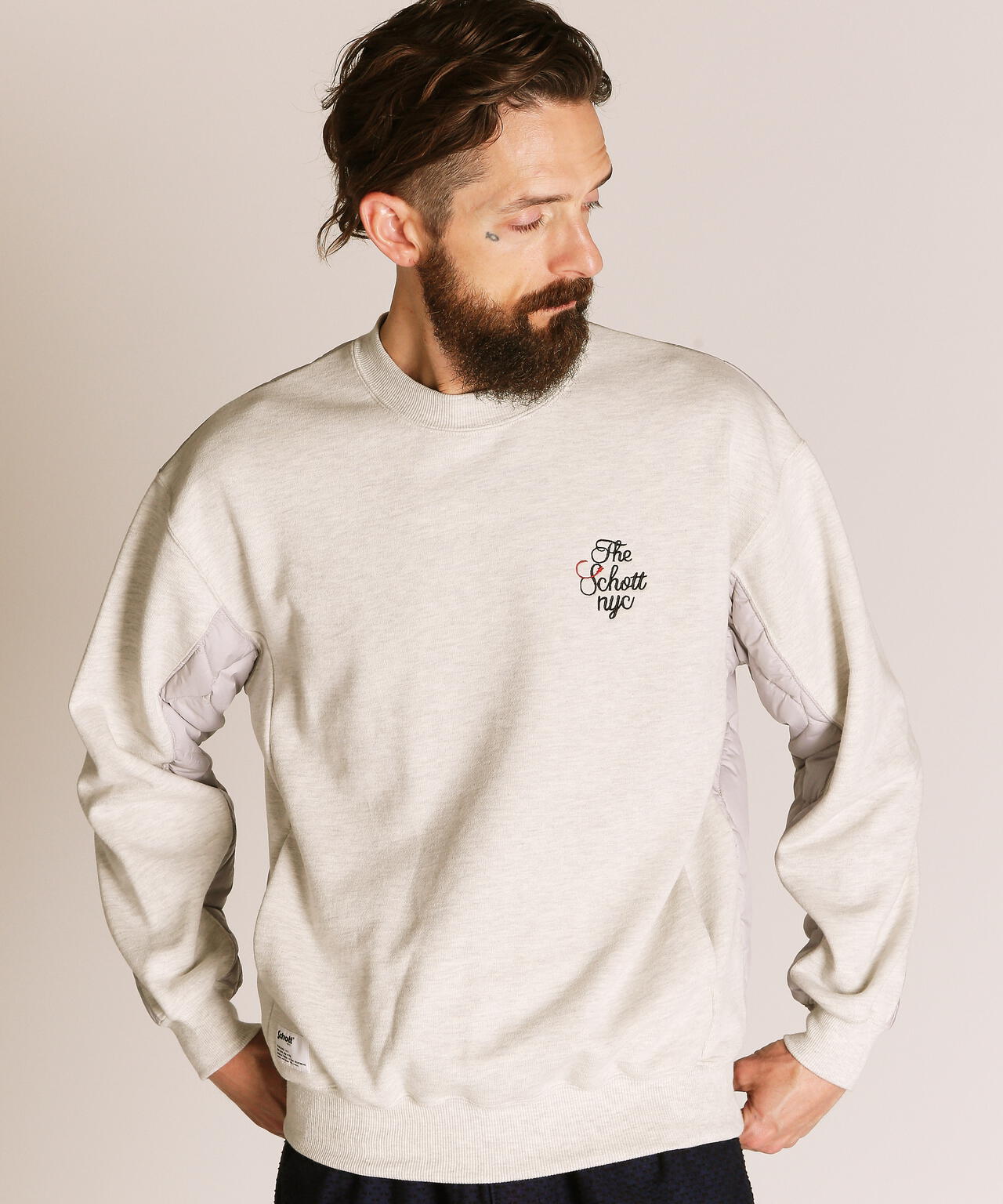 QUILTED COMBI. CREW SWEAT/キルティング コンビ クルースウェット