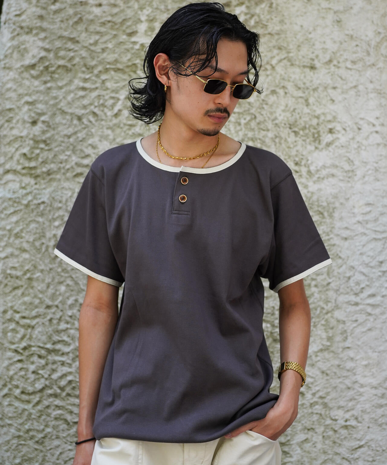 KNITTING HENLEY NECK T-SHIRT/ニッティング ヘンリーネック Tシャツ