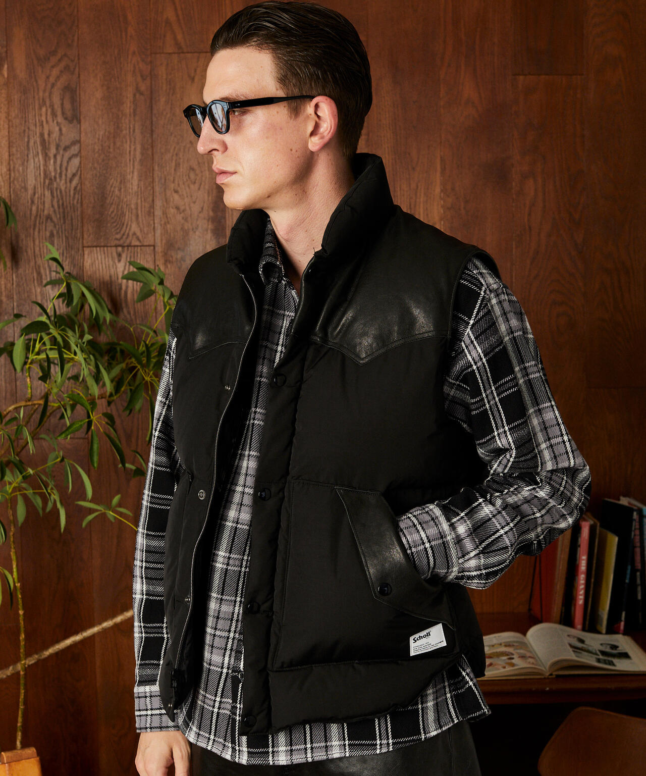 LEATHER COMB. VEST/レザー コンビベスト | Schott（ショット