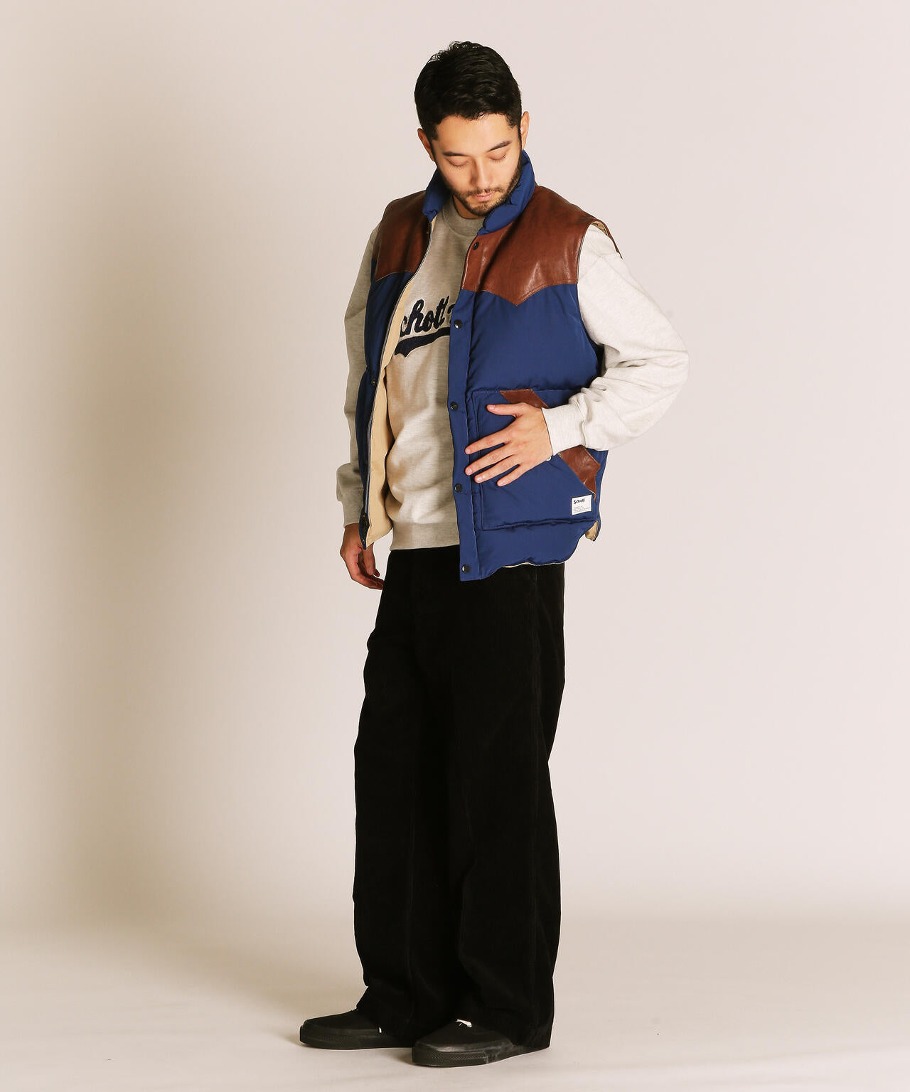 LEATHER COMB. VEST/レザー コンビベスト | Schott（ショット