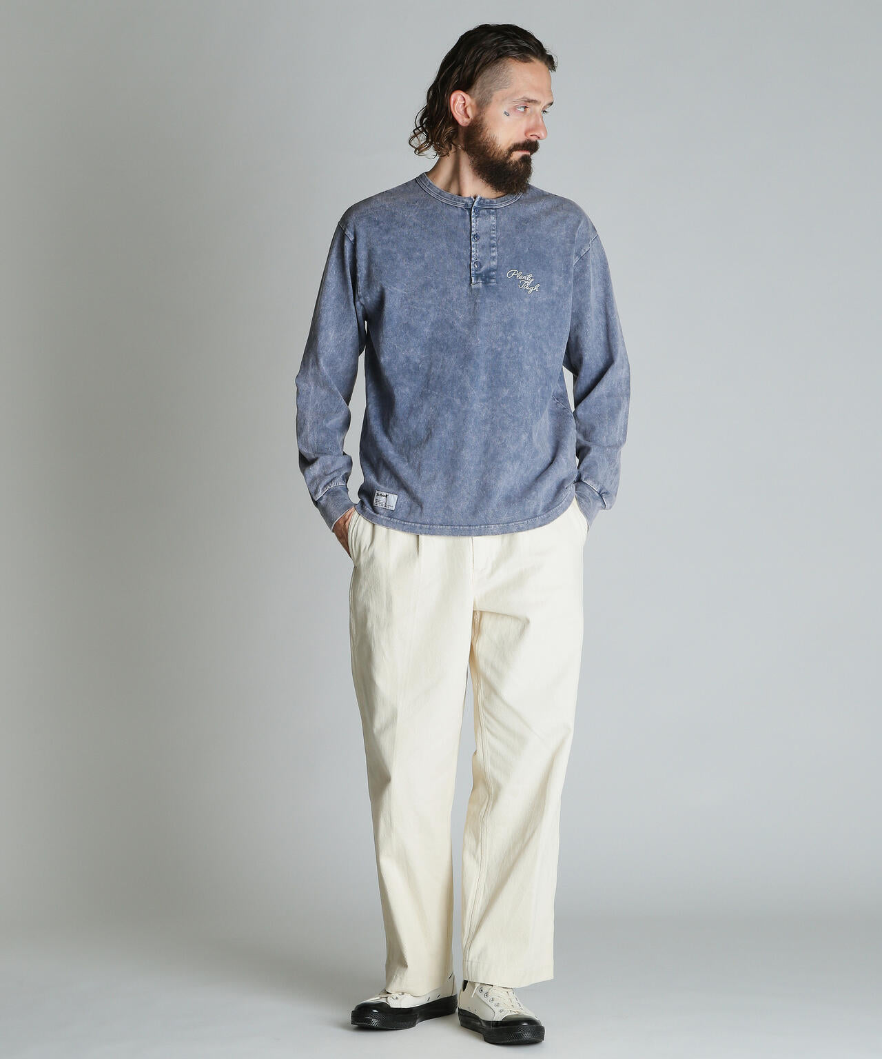 PLENTY TOUGH EMB. HENLEY LS T-SHIRT/プレンティタフ 刺繍ヘンリー