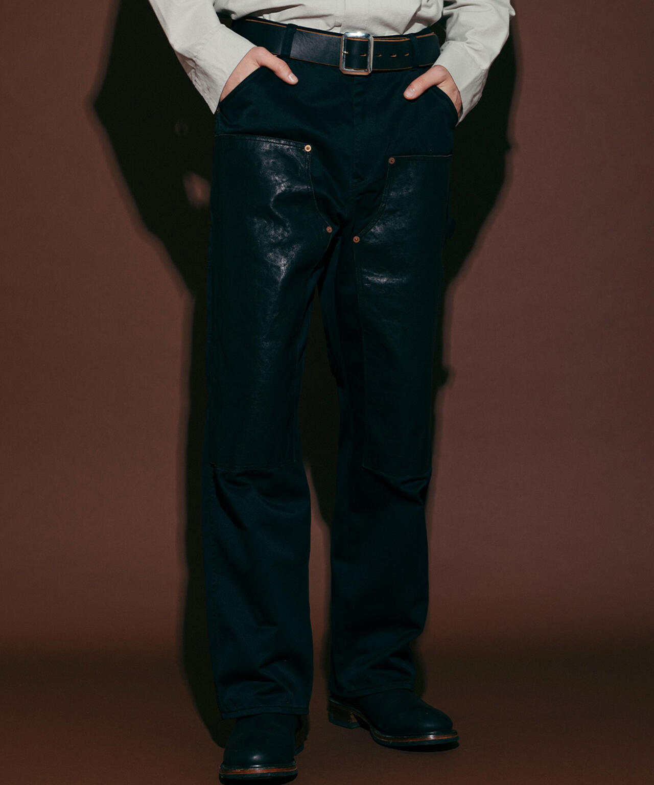 LEATHER COMB. DOUBLE KNEE PANTS/レザー コンビ ダブルニー パンツ