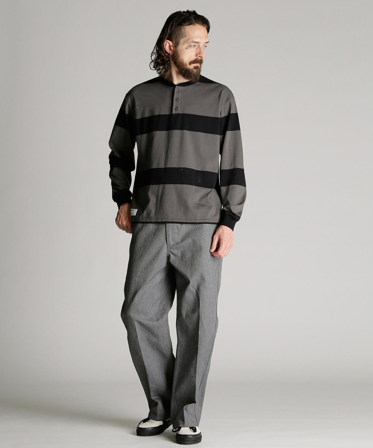 Ennoy L/S Border T-Shirt エンノイ ボーダー ロンT O.G. BORDER HENLEY LS T-SHIRT/ボーダーヘンリー ロンT | Schott