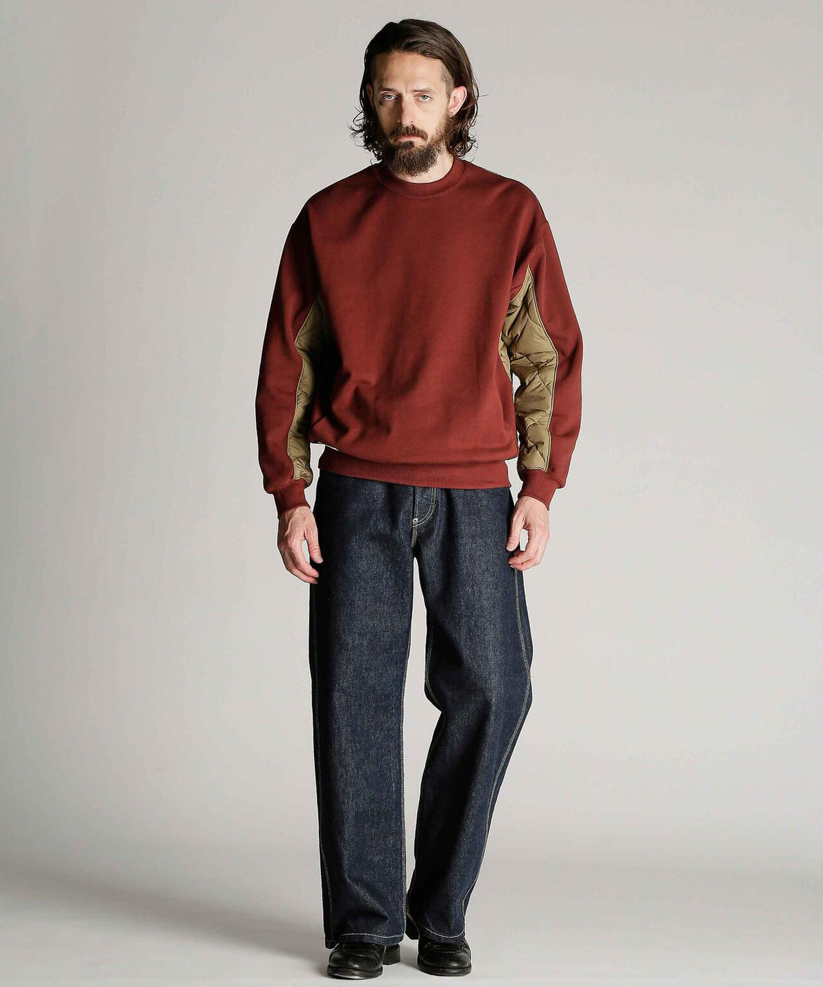 QUILTED COMBI. CREW SWEAT/キルティング コンビ クルー スウェット
