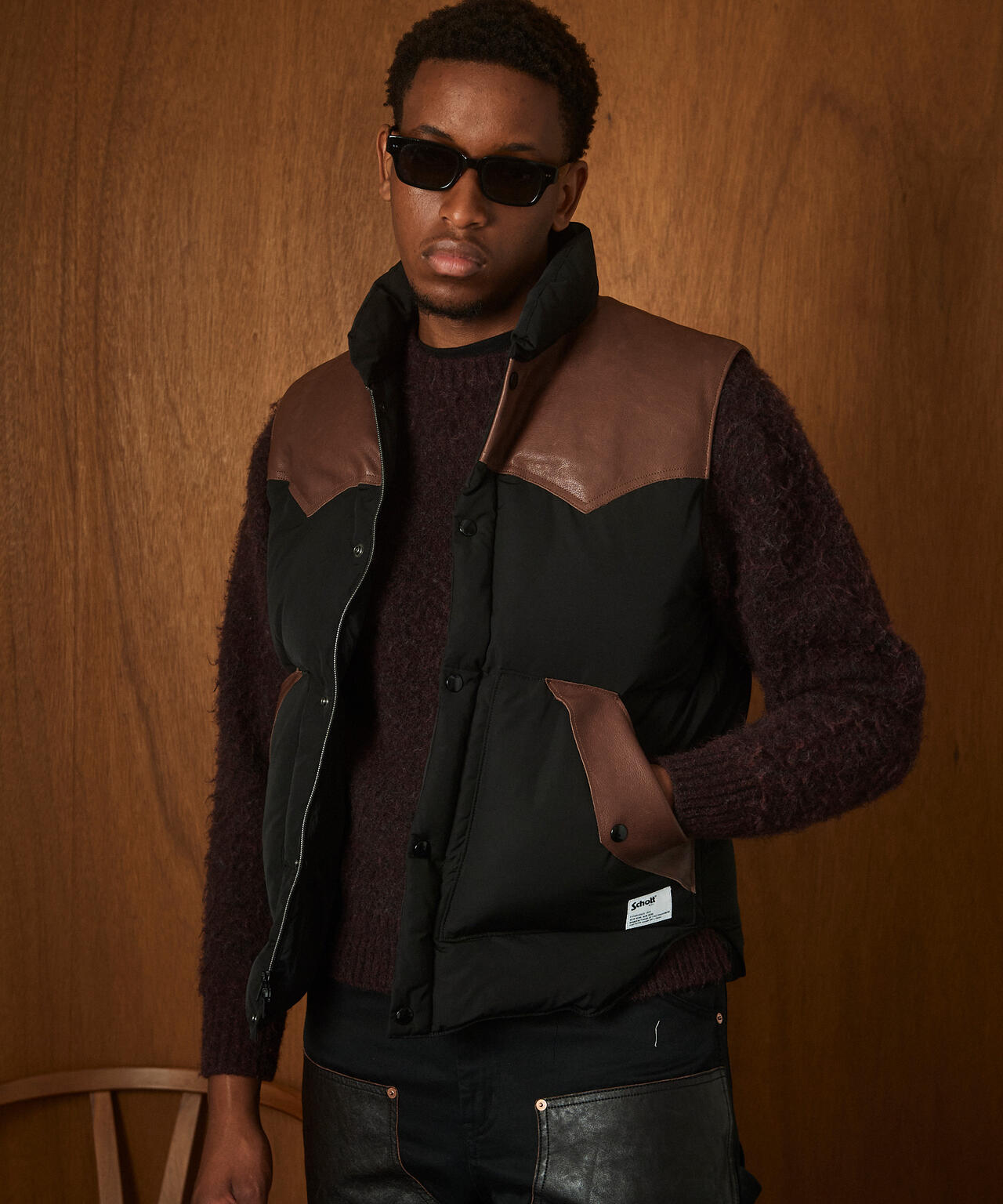 LEATHER COMB. VEST/レザー コンビ ベスト | Schott（ショット