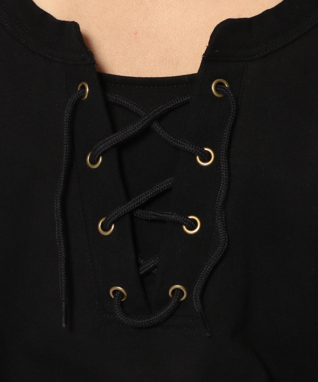 ハーフスリーブ レースアップ 2ウェイティーシャツ/ 1/2 SLEEVE LACE UP 2WAY T-SHIRT