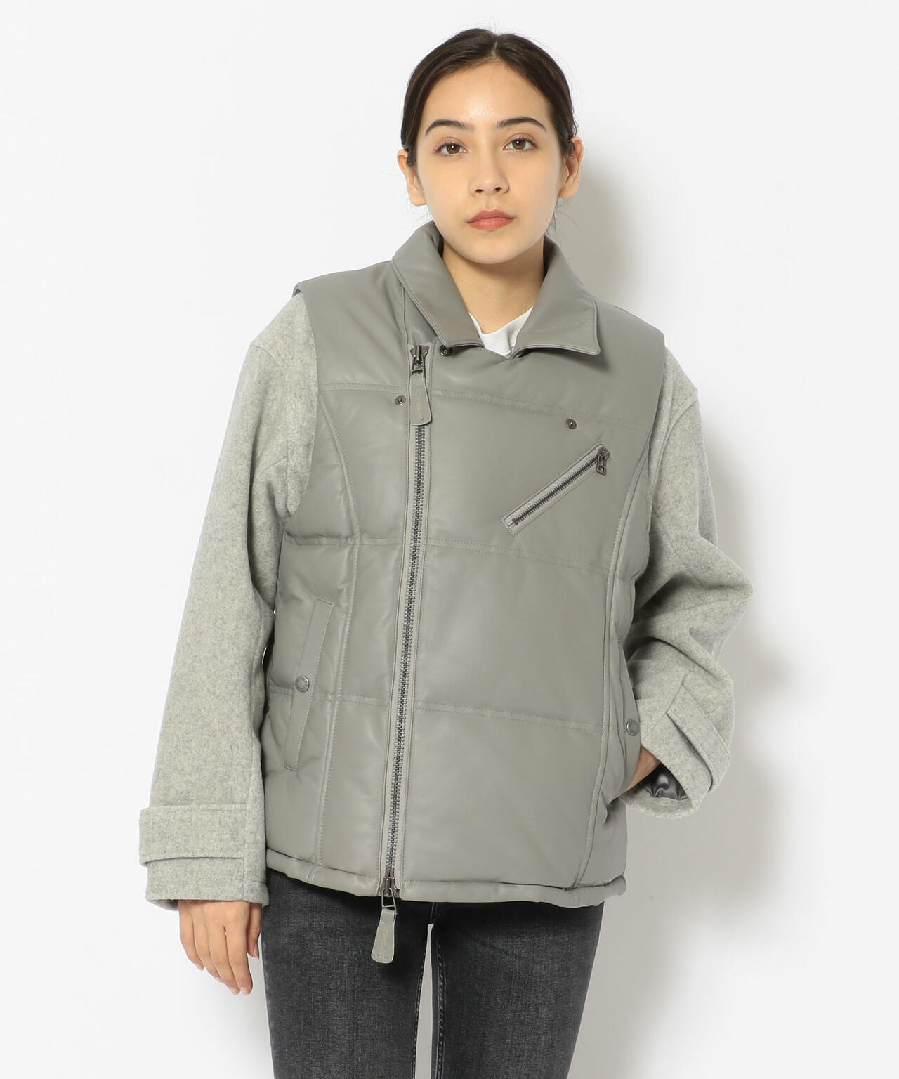WOOL COMBI LEATHER DOWN/ ウールコンビレザーダウン