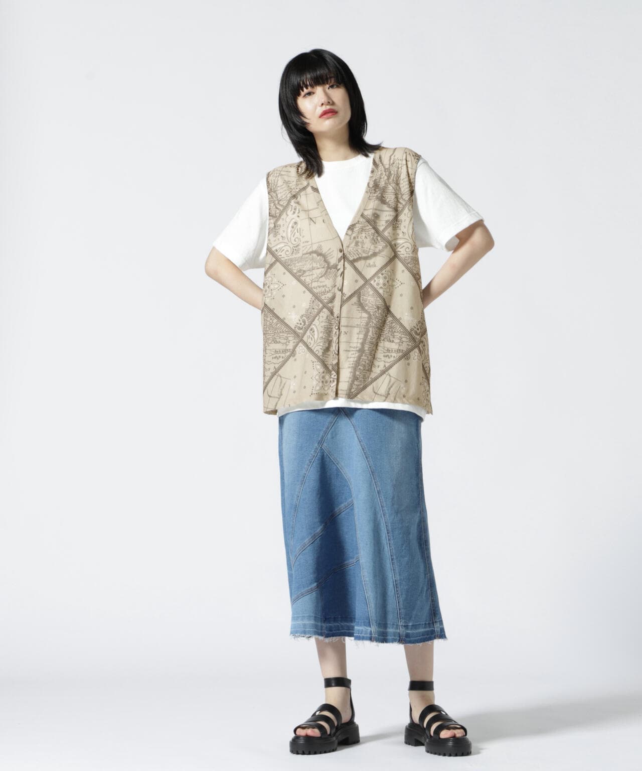直営店限定/ BANDANA CHART MIX CUT SHIRT/ バンダナチャートミックスカットシャツ